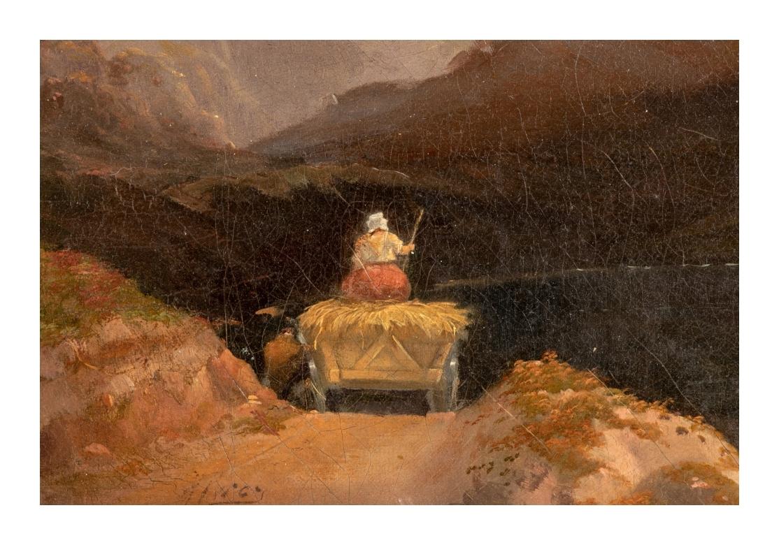 H. Percy, Óleo sobre tabla de finales del siglo XIX, Carro de granjero en un paisaje rural en venta 1