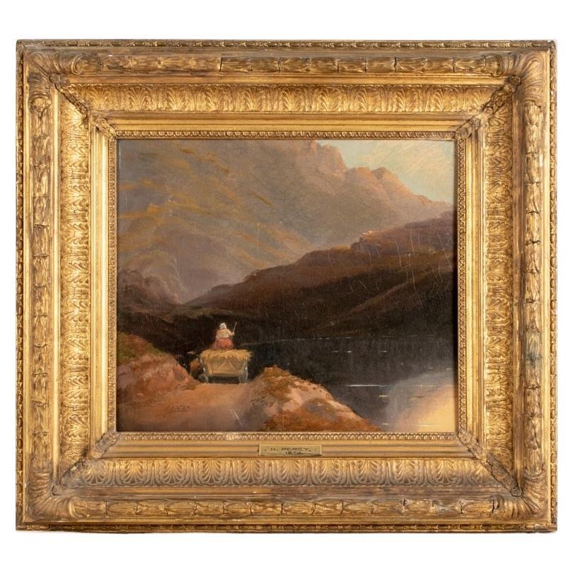 H. Percy, Óleo sobre tabla de finales del siglo XIX, Carro de granjero en un paisaje rural en venta