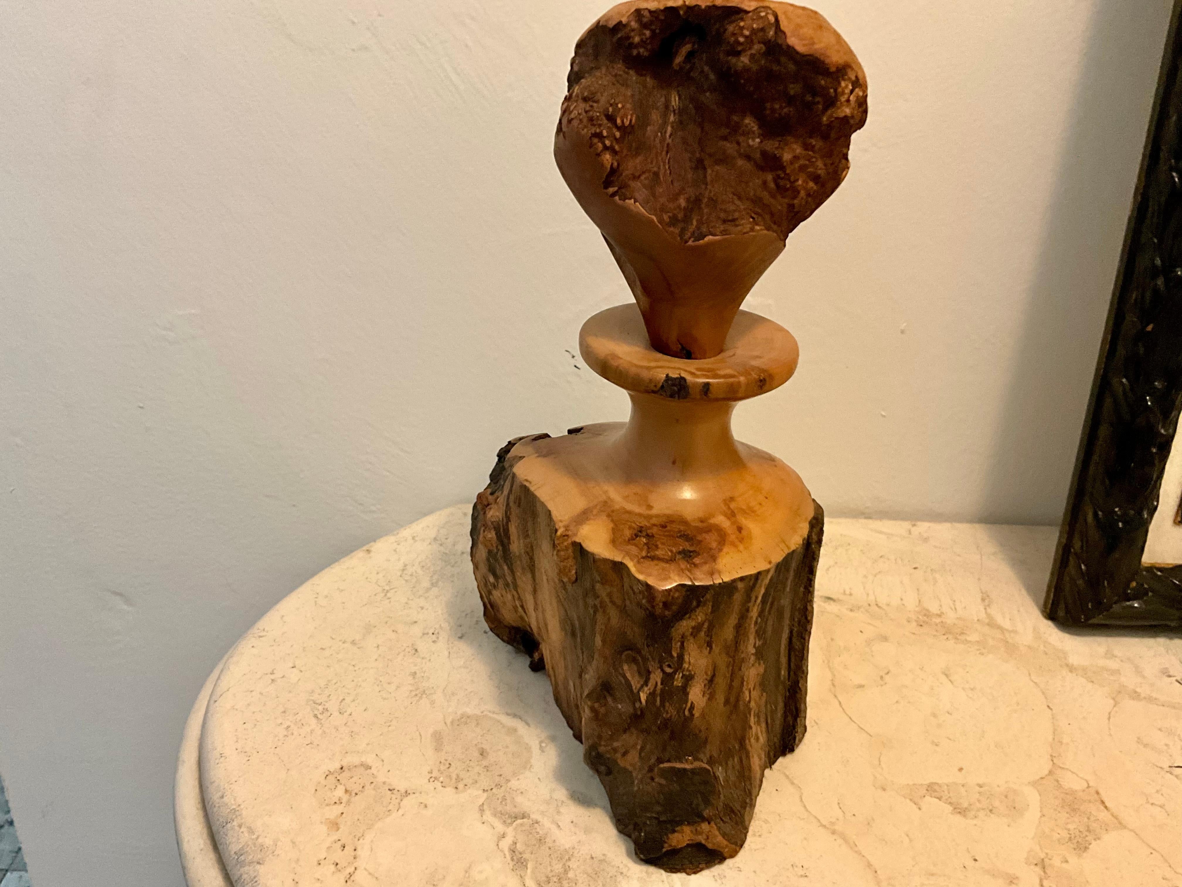 Hand-Carved H. Quarles 1991 Signed Burl Wood Freeform Live Edge Bottle Sculpture For Sale