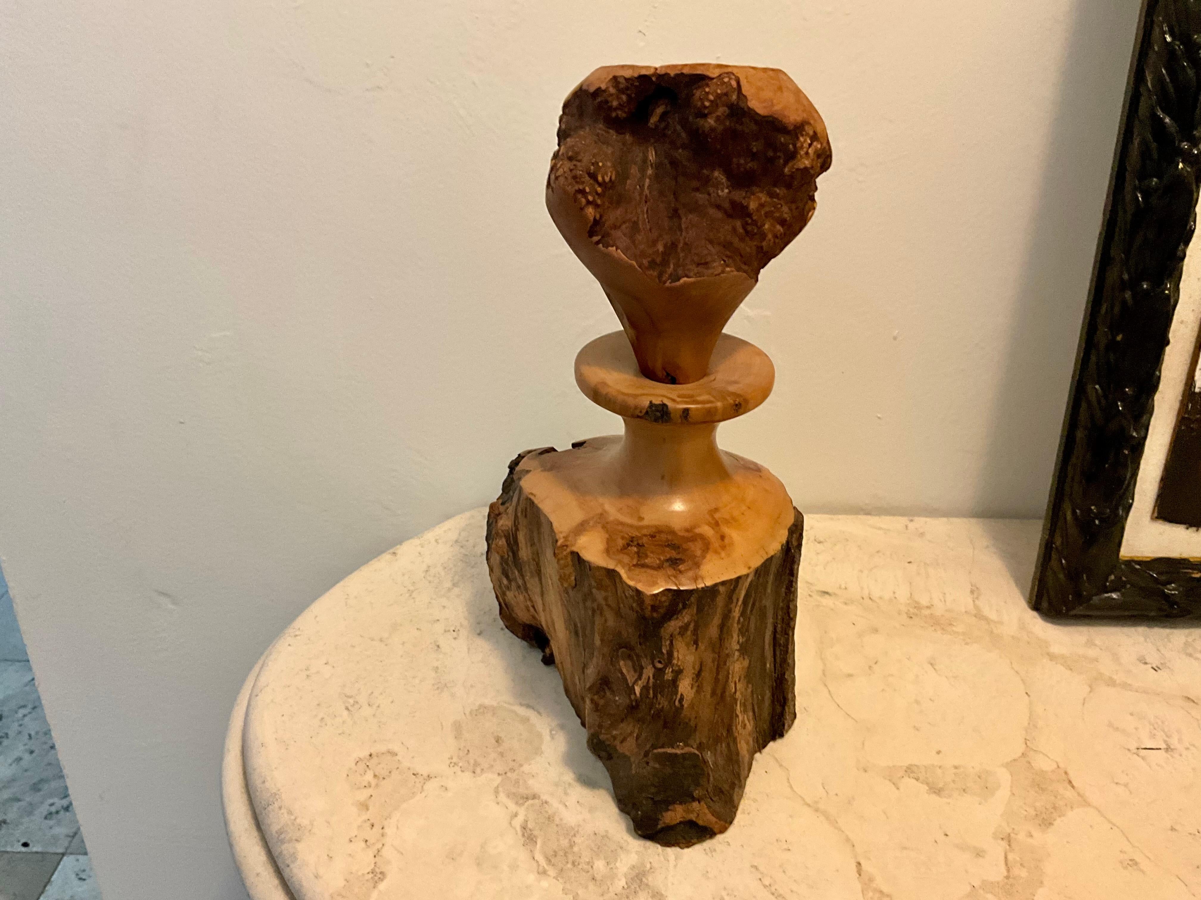 H. Quarles 1991 Signed Burl Wood Freeform Live Edge Bottle Sculpture For Sale 1