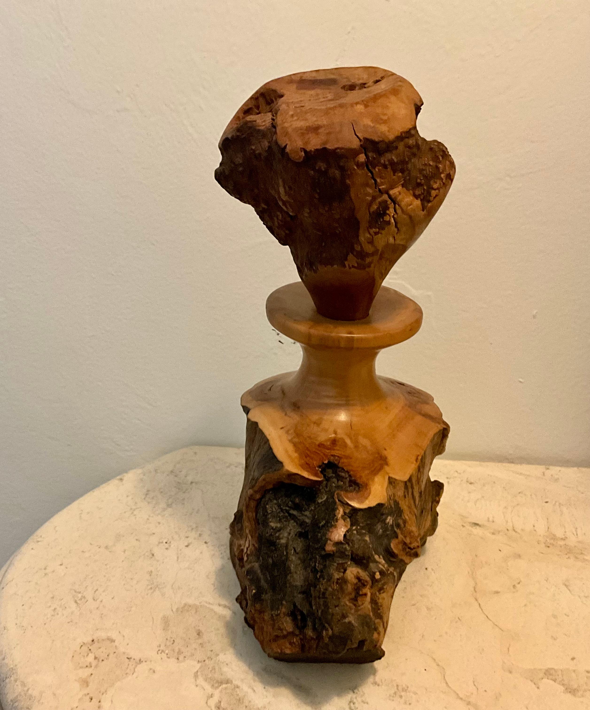 H. Quarles 1991 Signed Burl Wood Freeform Live Edge Bottle Sculpture For Sale 3
