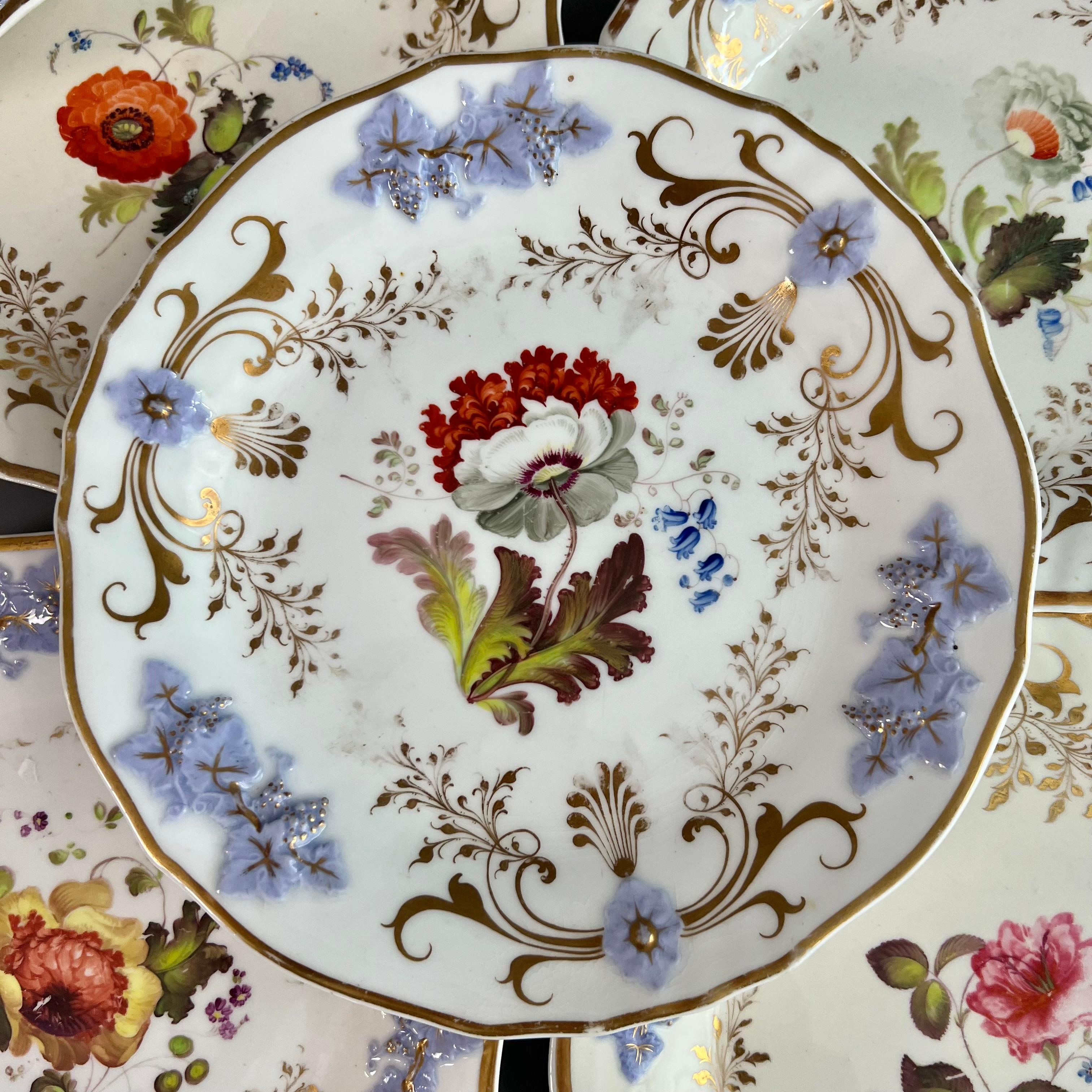 Service à dessert H & R Daniel, à fleurs avec garniture en lilas, Régence, 1824 en vente 1