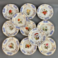 H & R Daniel Dessert Service, Floral with Lilac Sprigging, Regency, 1824