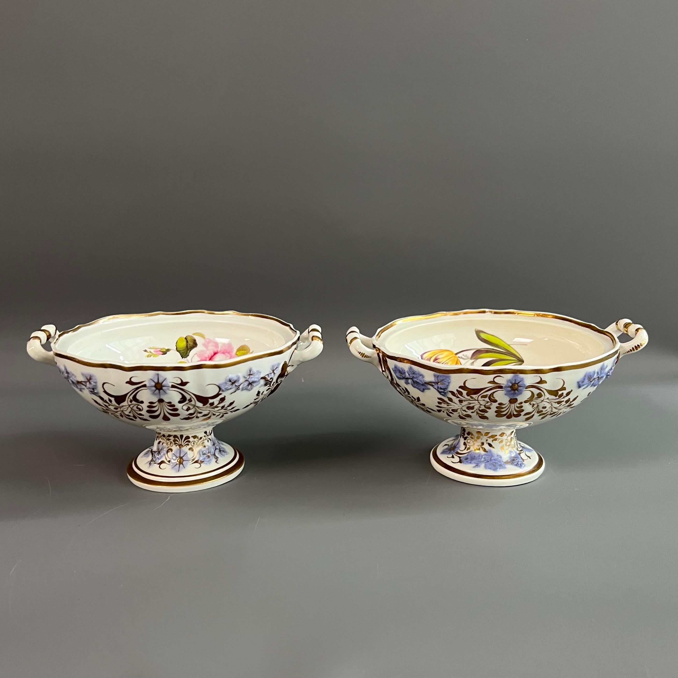 Hand-Painted H & R Daniel Dessert Service, Floral with Lilac Sprigging, Regency, 1824 For Sale