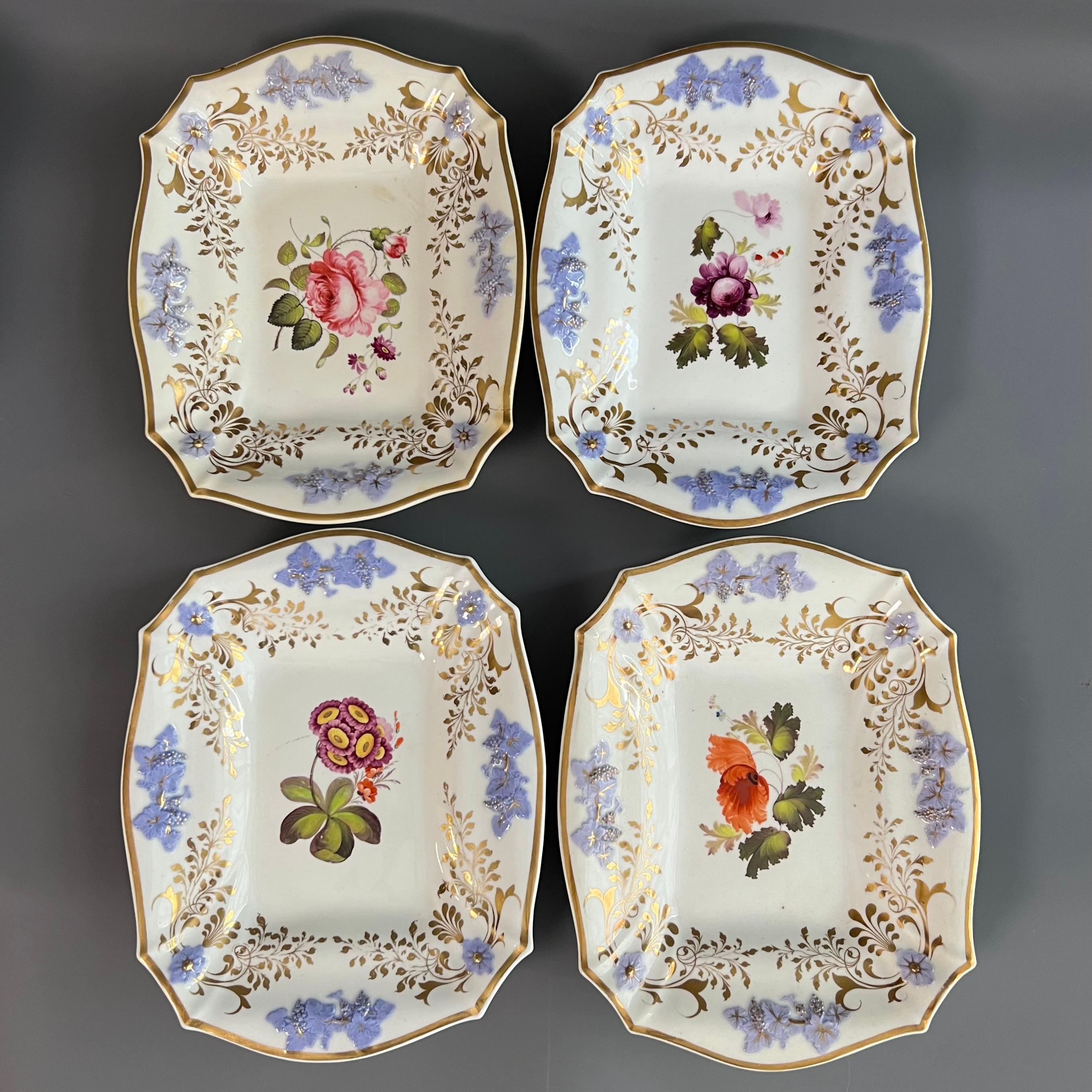Early 19th Century H & R Daniel Dessert Service, Floral with Lilac Sprigging, Regency, 1824 For Sale