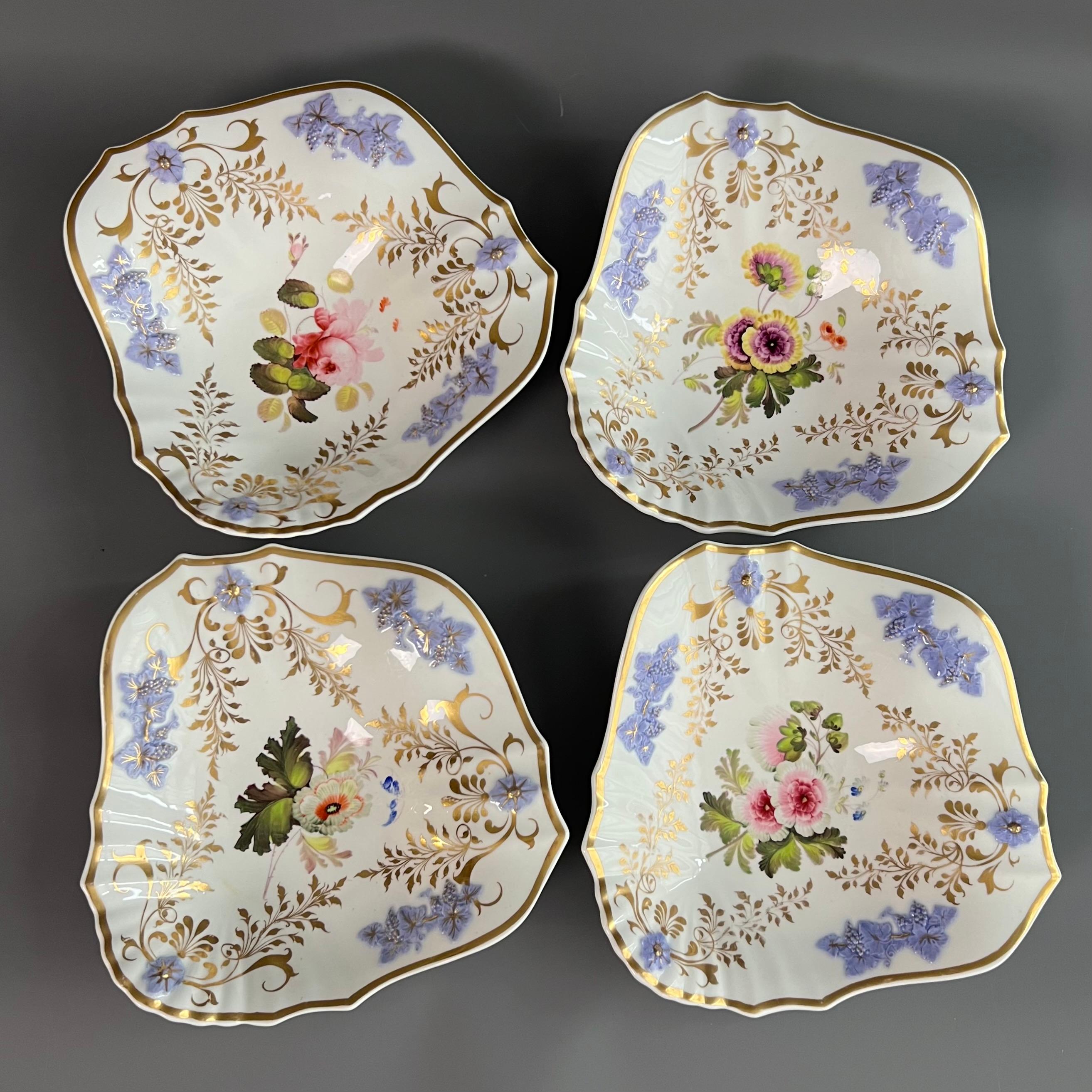 Porcelain H & R Daniel Dessert Service, Floral with Lilac Sprigging, Regency, 1824 For Sale
