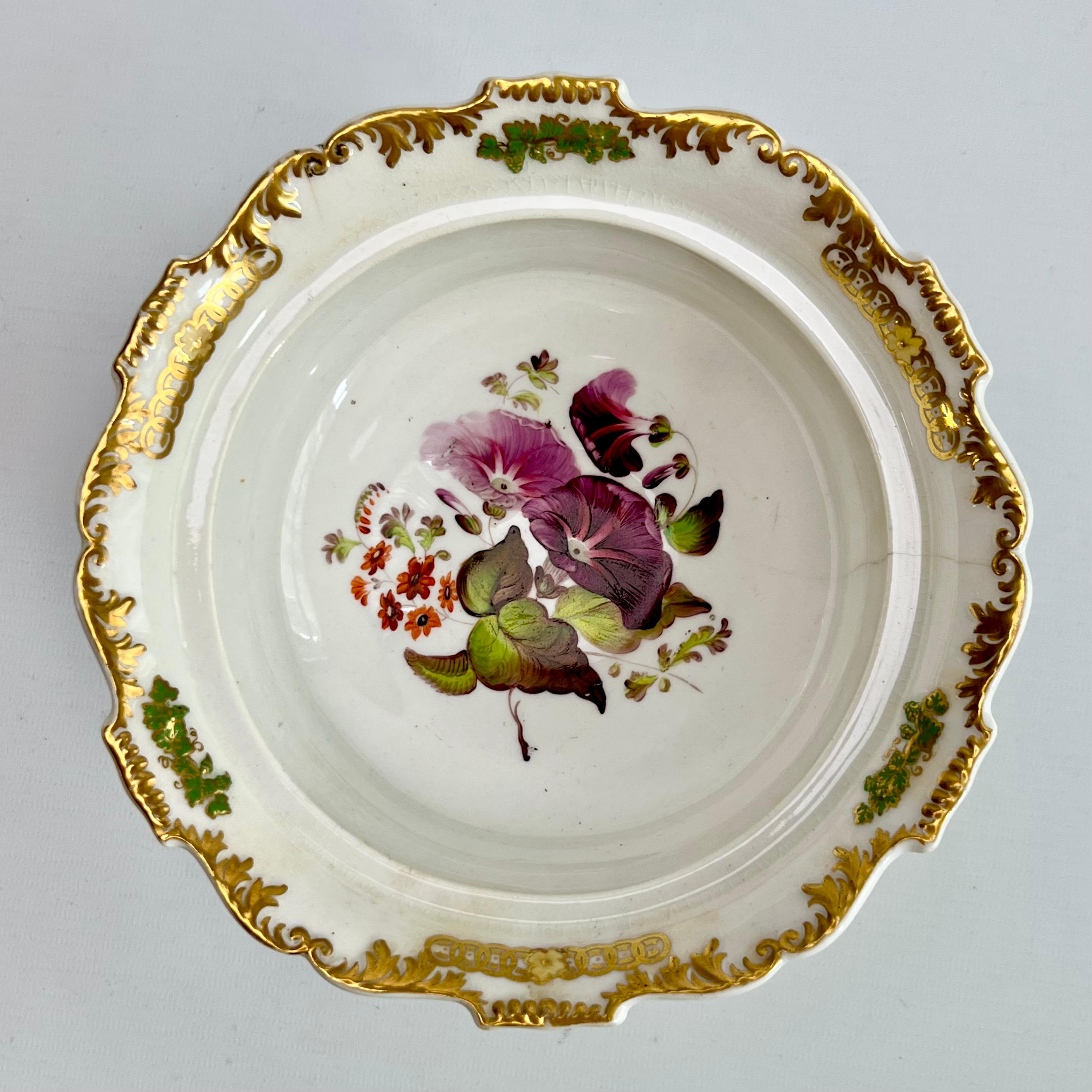 Hand-Painted H & R Daniel Pair of Sauce Tureens, Shrewsbury Shape, Flowers, Regency ca 1827 For Sale