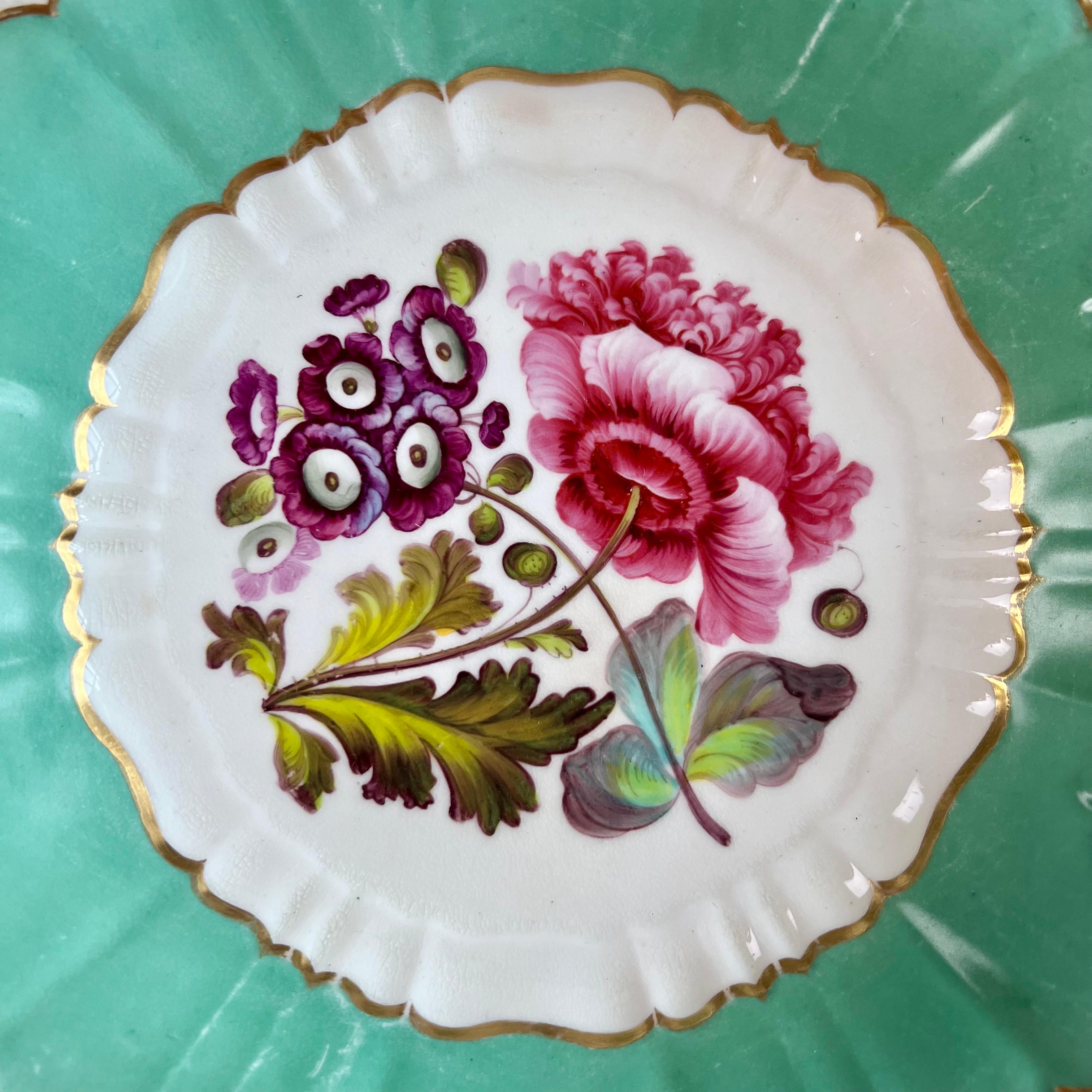 H & R Daniel Part Dessert Service, Green, Sublime Flowers, Rococo Revival Ca1830 4