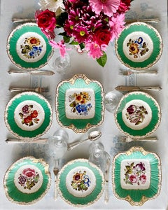 H & R Daniel Part Dessert Service, Green, Sublime Flowers, Rococo Revival Ca1830