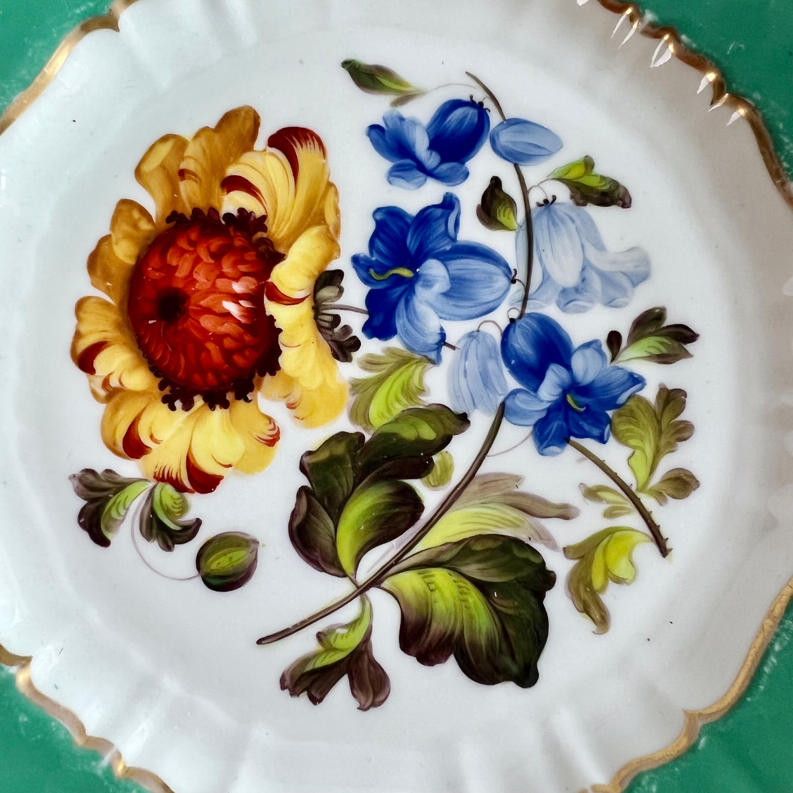 H & R Daniel Part Dessert Service, Green, Sublime Flowers, Rococo Revival Ca1830 1