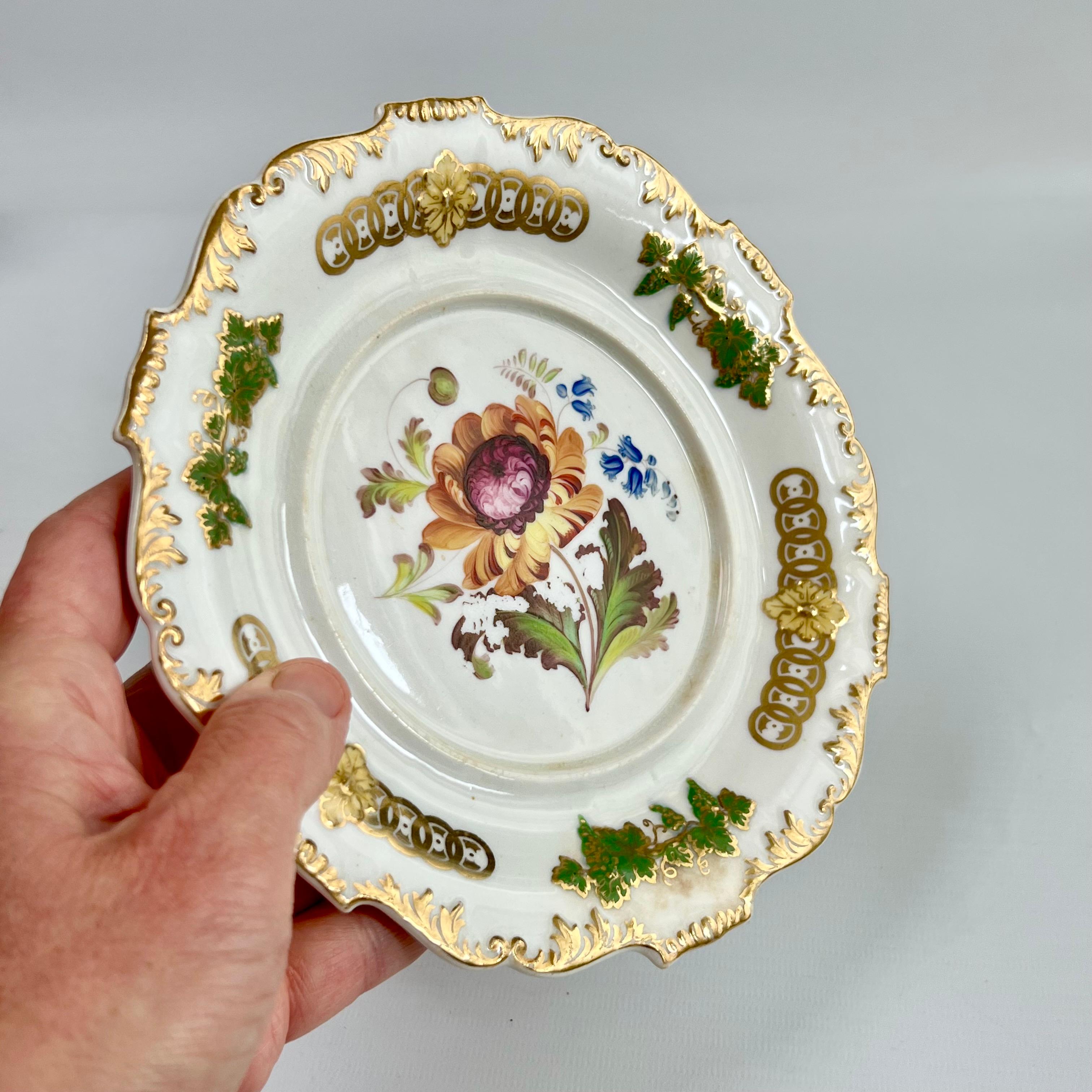 Hand-Painted H & R Daniel Plate, Shrewsbury Shape, Yellow Ranunculus, Regency Ca 1827 A/F