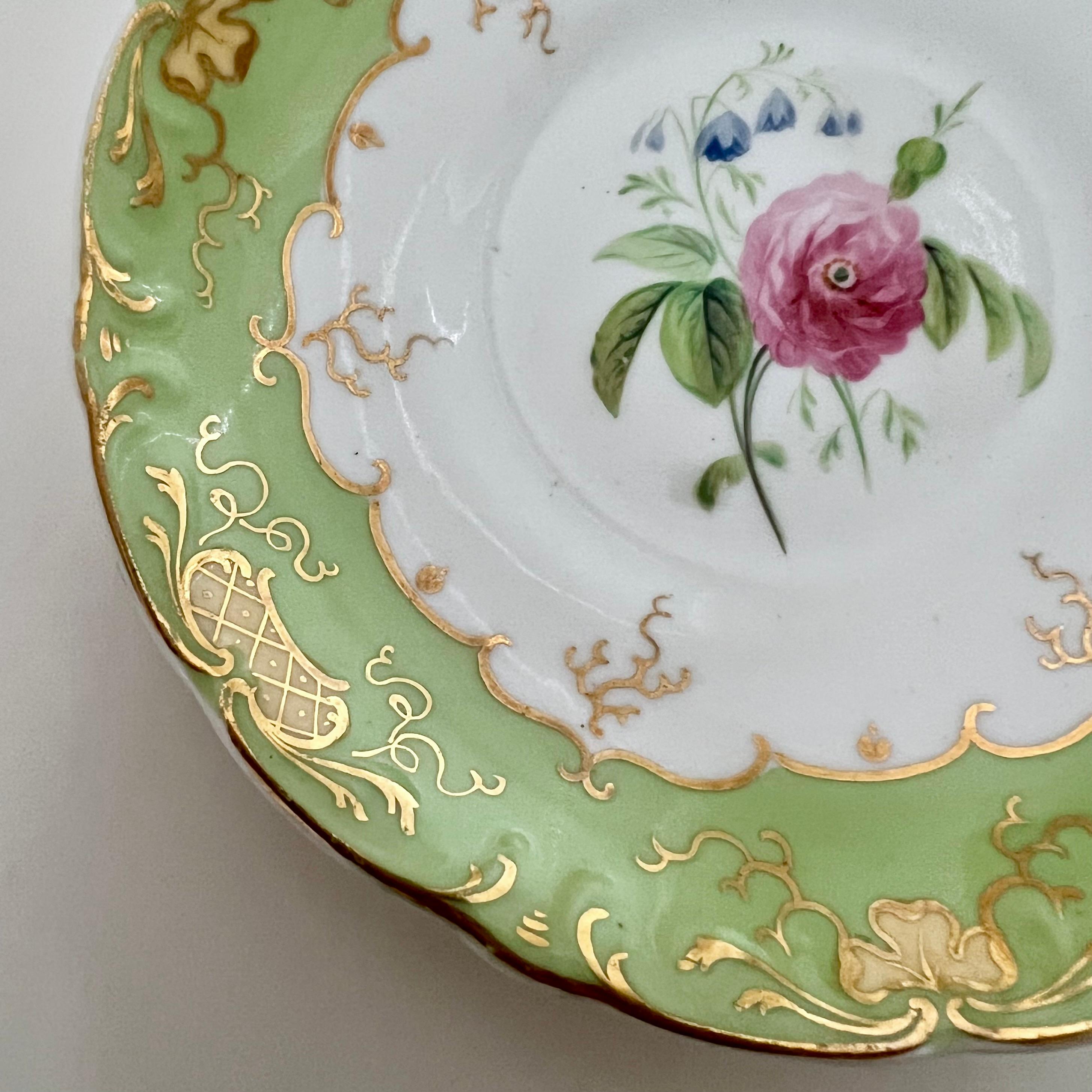 H & R Daniel Porcelain Teacup, Apple Green with Pink Roses, Rococo Revival C1840 7