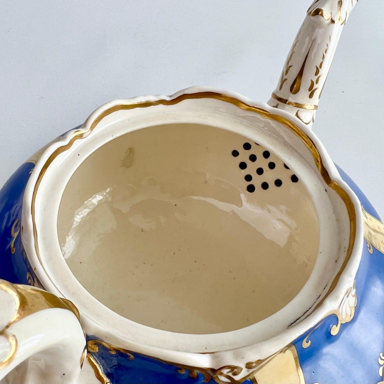 H & R Daniel Porcelain Teapot Set, Royal Blue and Gilt, Rococo Revival, 1831 For Sale 4