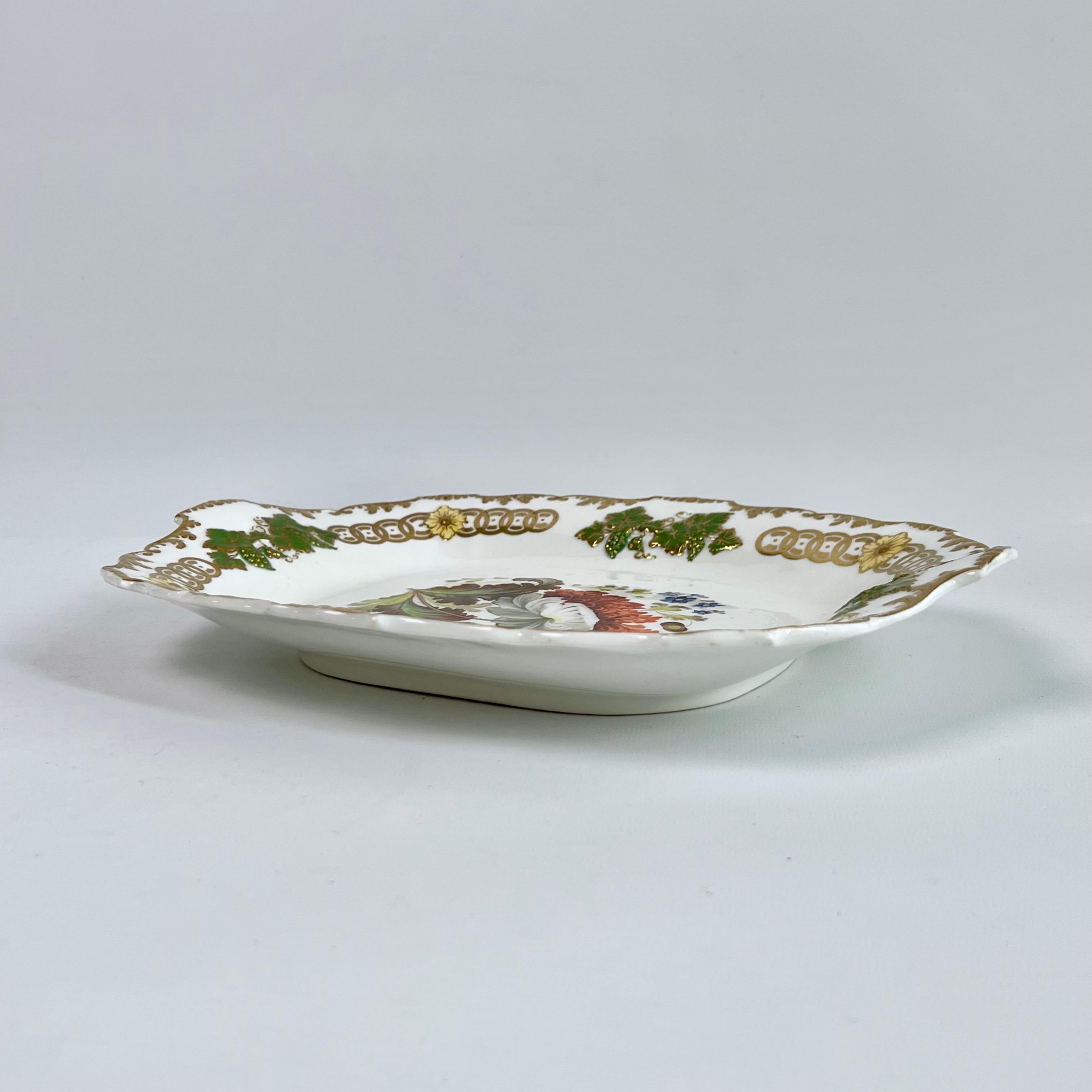 H & R Daniel Rectangular Dish, Shrewsbury Shape, Red Dahlia, Regency ca 1827 For Sale 5
