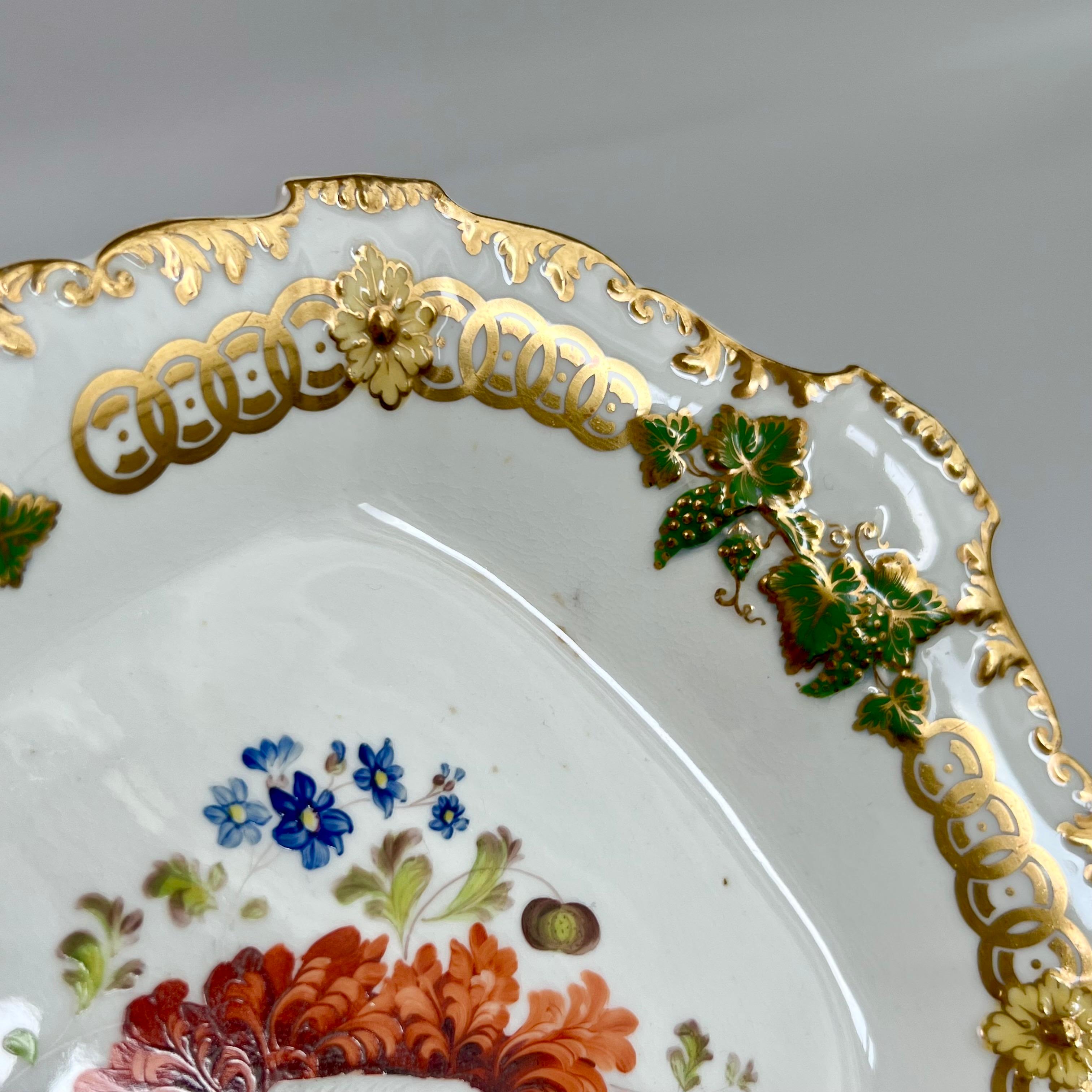 Porcelain H & R Daniel Rectangular Dish, Shrewsbury Shape, Red Dahlia, Regency ca 1827 For Sale