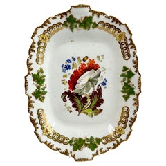 H & R Daniel Rectangular Dish, Shrewsbury Shape, Red Dahlia, Regency ca 1827