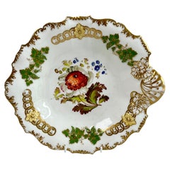 H & R Daniel Shell Dish, Shrewsbury Shape, Red Ranunculus, Regency Ca 1827 A/F