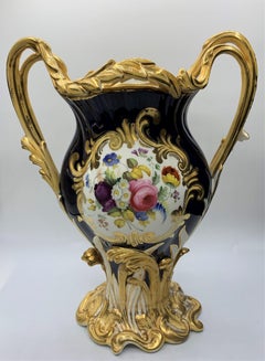 English H & R Daniel Floral Laurels Hand painted 19th Century Decorative Vases