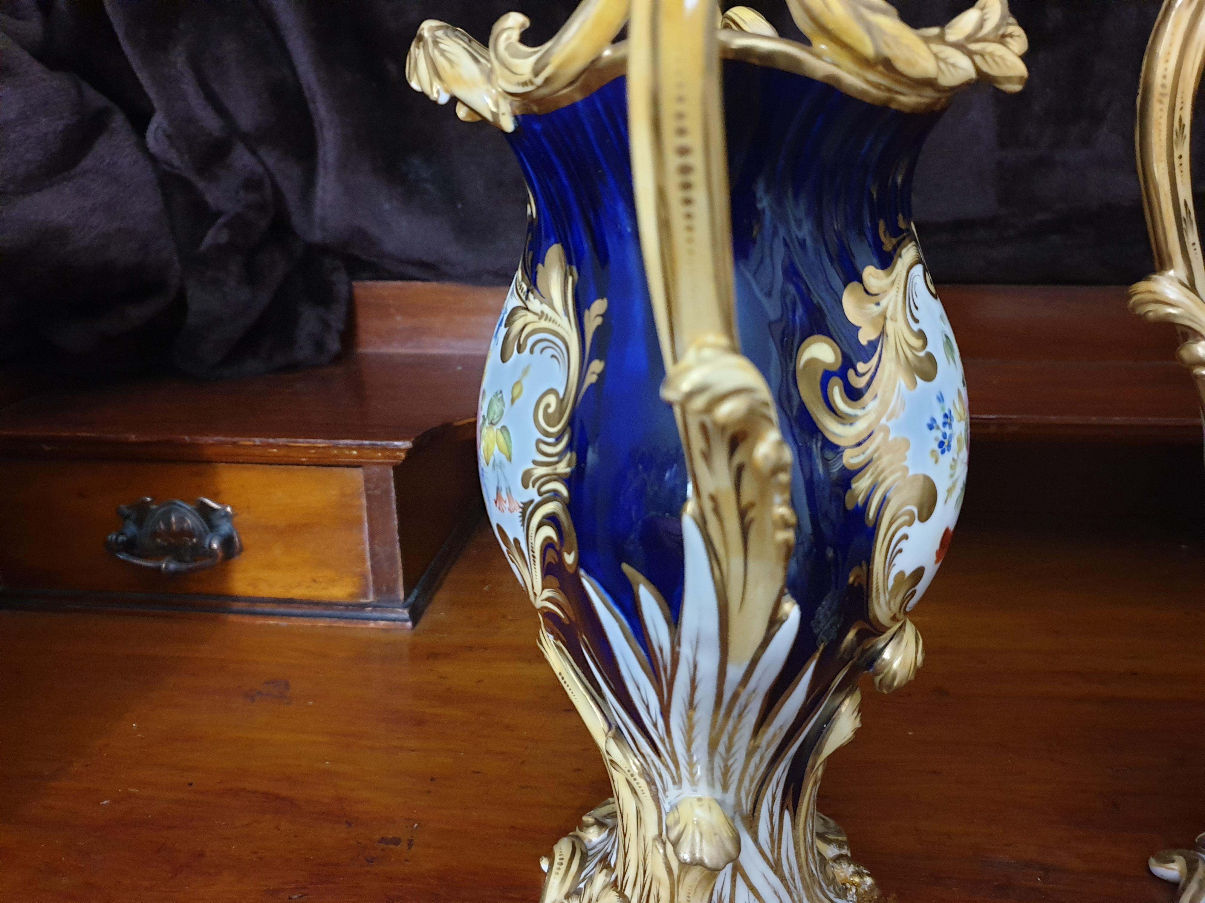 Porcelain English H & R Daniel Floral Laurels Hand painted 19th Century Decorative Vases For Sale