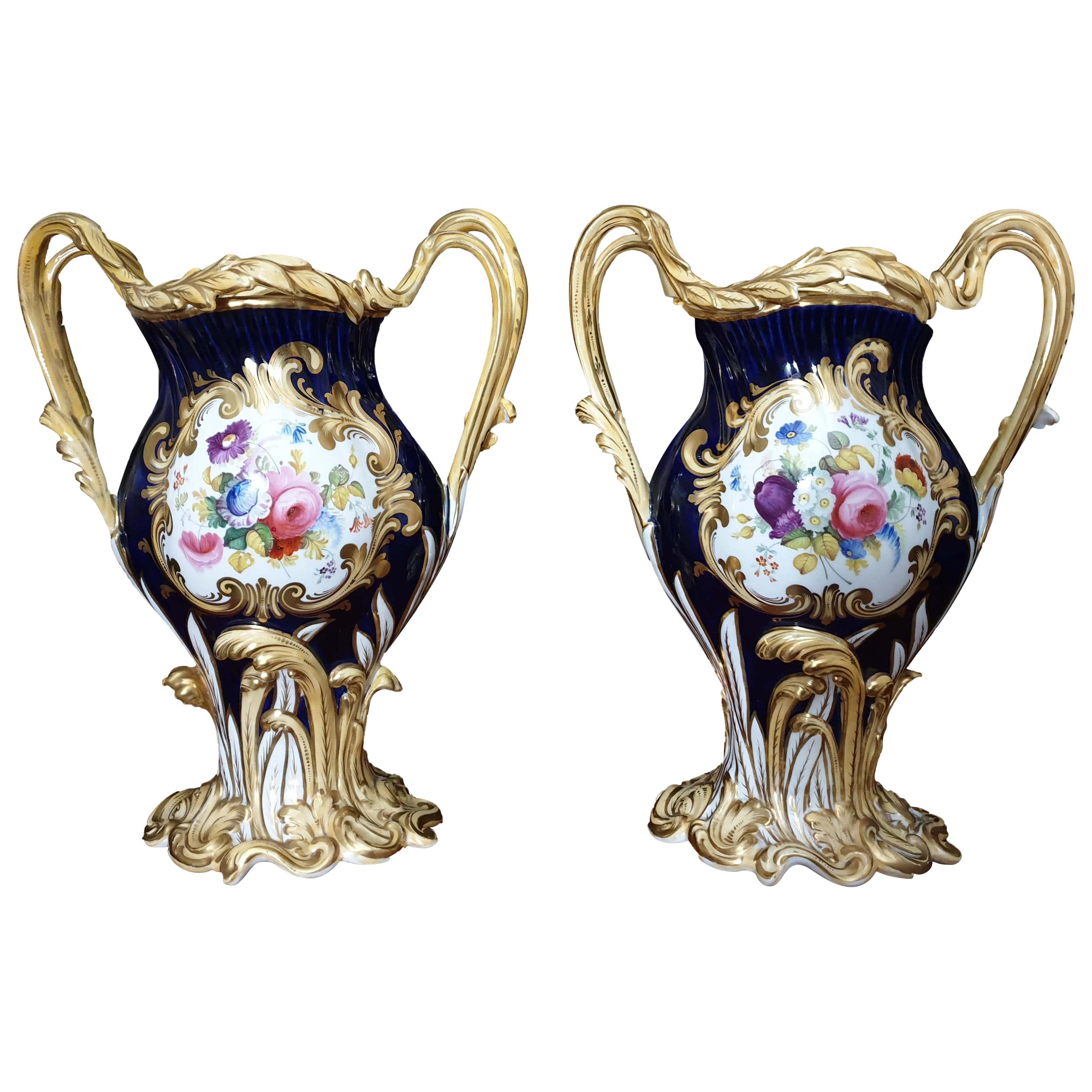 English H & R Daniel Floral Laurels Hand painted 19th Century Decorative Vases For Sale
