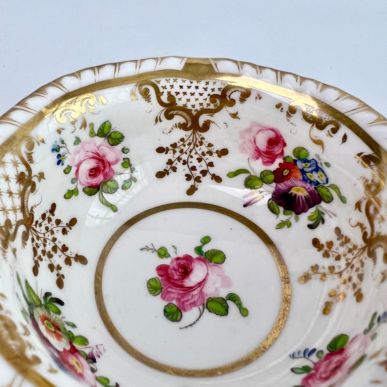 H & R Daniel Teacup Trio, White with Gilt and Floral Sprigs, Regency, ca 1825 4