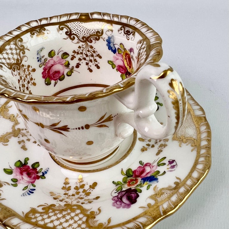 H & R Daniel Teacup Trio, White with Gilt and Floral Sprigs, Regency, ca 1825 5