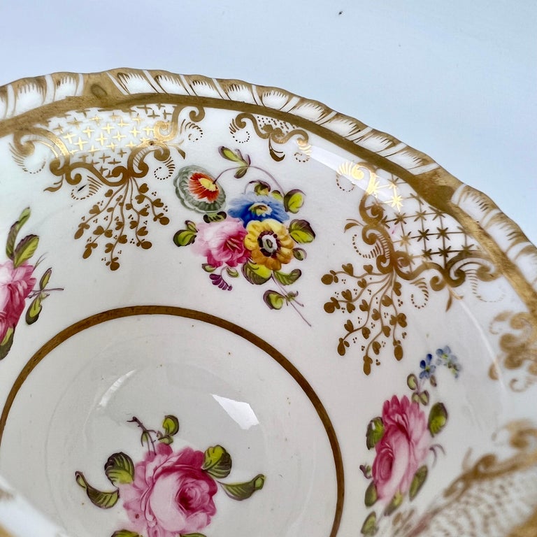 H & R Daniel Teacup Trio, White with Gilt and Floral Sprigs, Regency, ca 1825 8