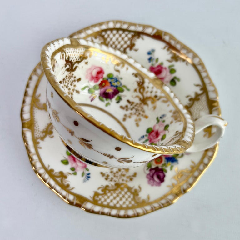 H & R Daniel Teacup Trio, White with Gilt and Floral Sprigs, Regency, ca 1825 2