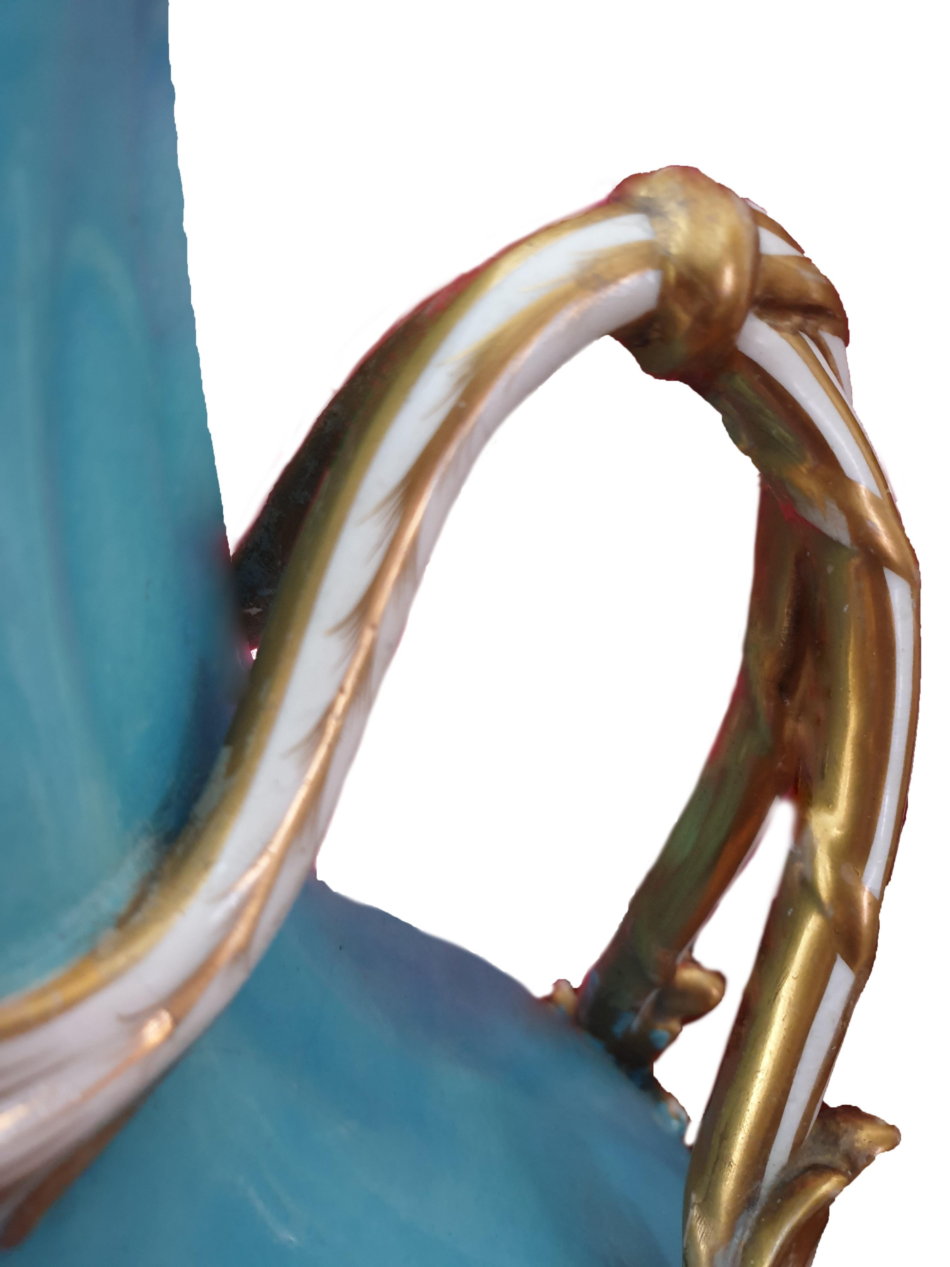 H & R Daniel Turquoise Vase 19th Century English Centre Piece with Gold Laurels For Sale 3