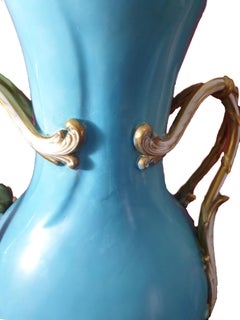 H & R Daniel Turquoise Vase 19th Century English Centre Piece with Gold Laurels