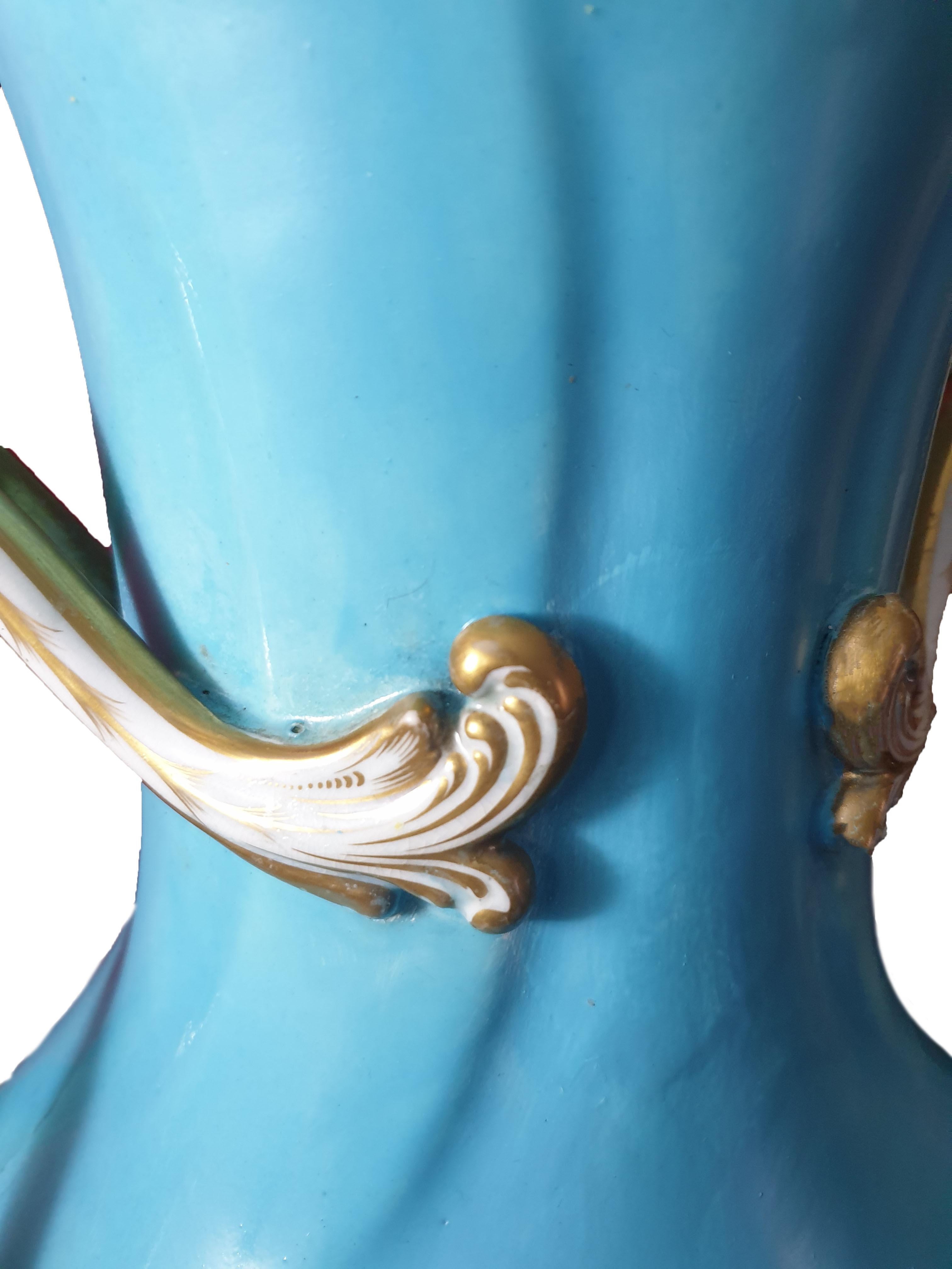 Victorian H & R Daniel Turquoise Vase 19th Century English Centre Piece with Gold Laurels For Sale