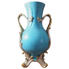 Antique H & R Daniel Turquoise Vase 19th Century English Centre Piece with Gold Laurels