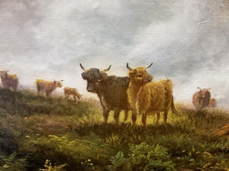 These are original unique oil paintings by the artist. Henry Robinson Hall was a Victorian and Edwardian landscape painter, known for his oil and watercolour depictions of Highland cattle. Hall was born in York, England and lived in York and other