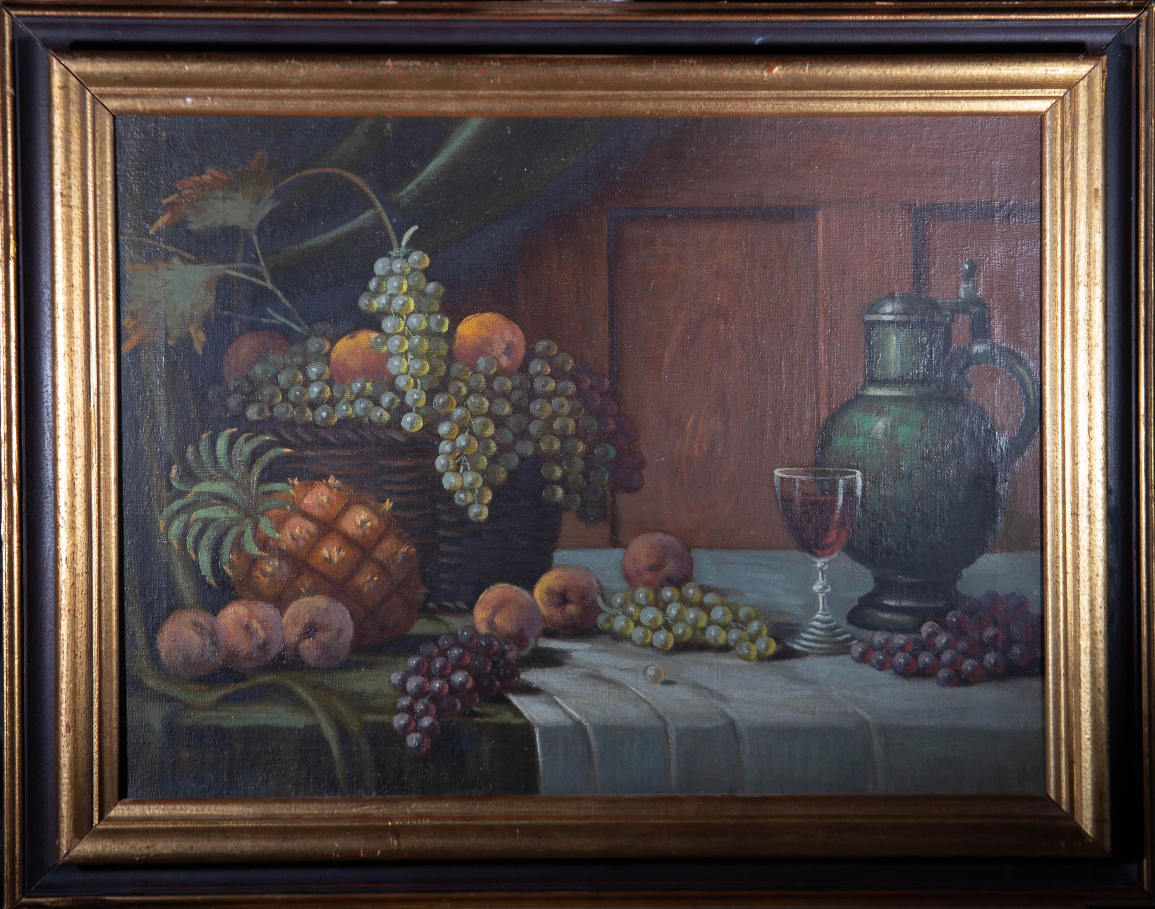 H. Reidl - Early 20th Century Oil, Fruit And Wine Still Life 1