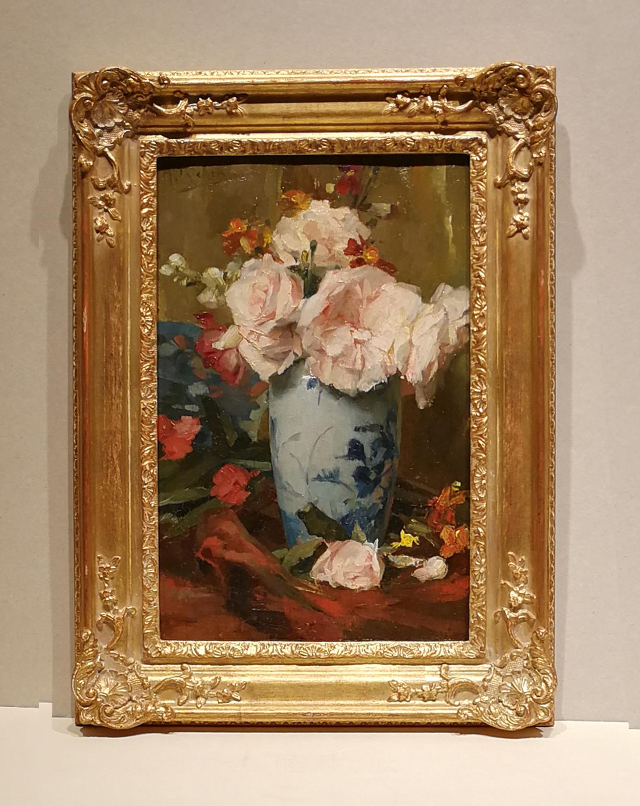 H. Richir Still-Life Painting - Blue vase, Herman Richer, Oil Paint/panel, impressionst