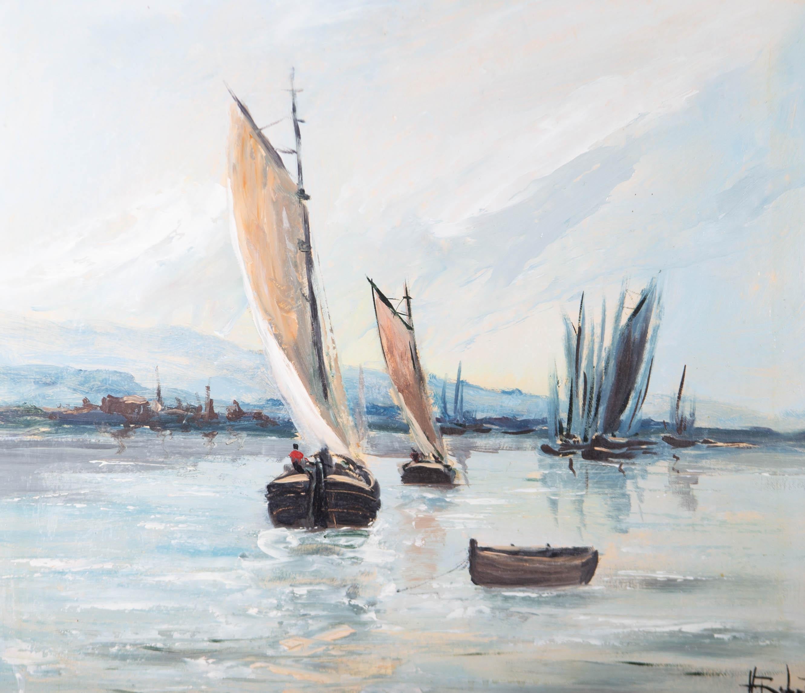 H. Roberts - Mid 20th Century Oil, Returning To Shore For Sale 1