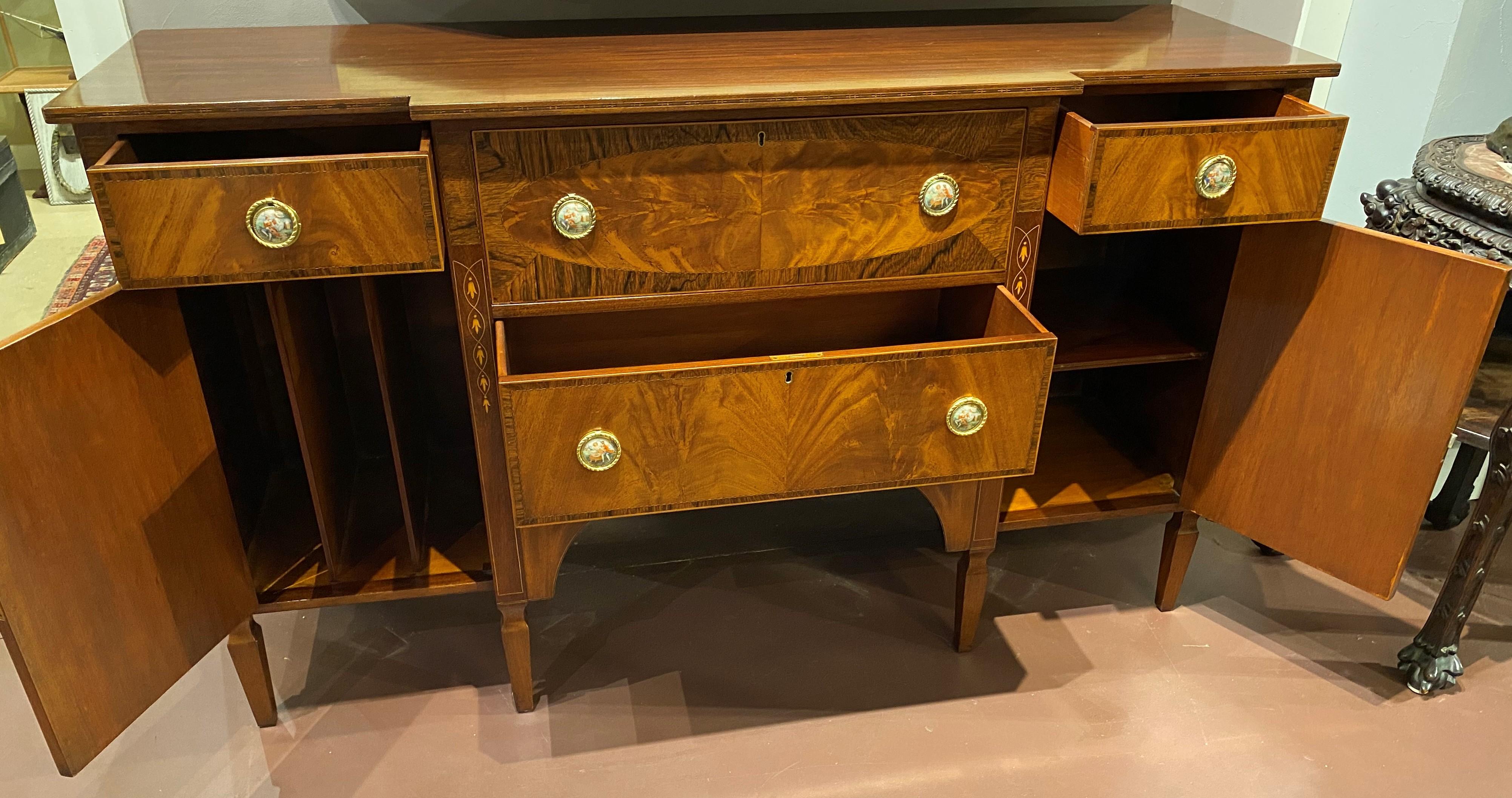 H. Sacks & Sons Marlboro Manor Mahogany Inlaid Sideboard with Two Silver Drawers 5