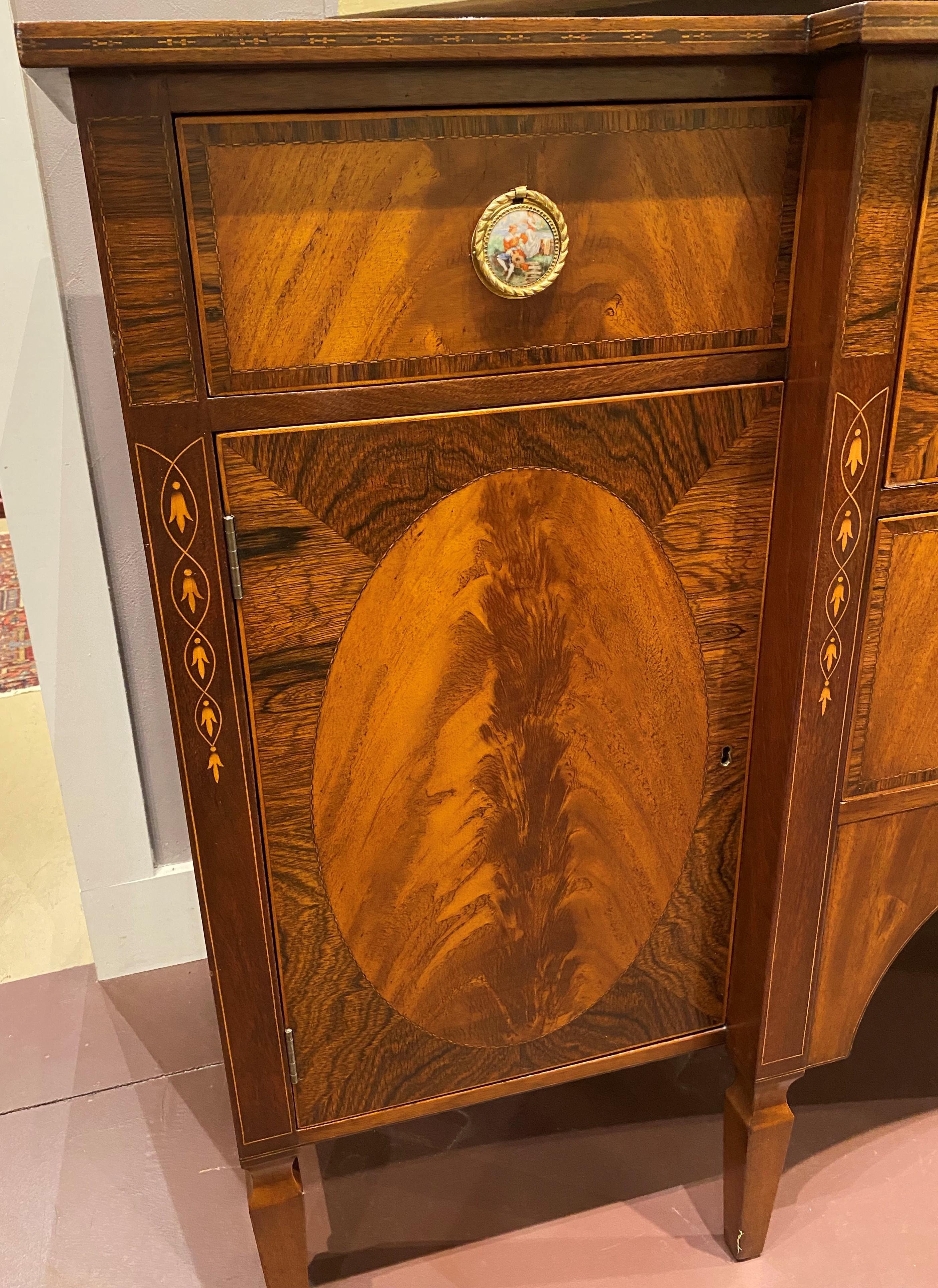 H. Sacks & Sons Marlboro Manor Mahogany Inlaid Sideboard with Two Silver Drawers In Good Condition In Milford, NH