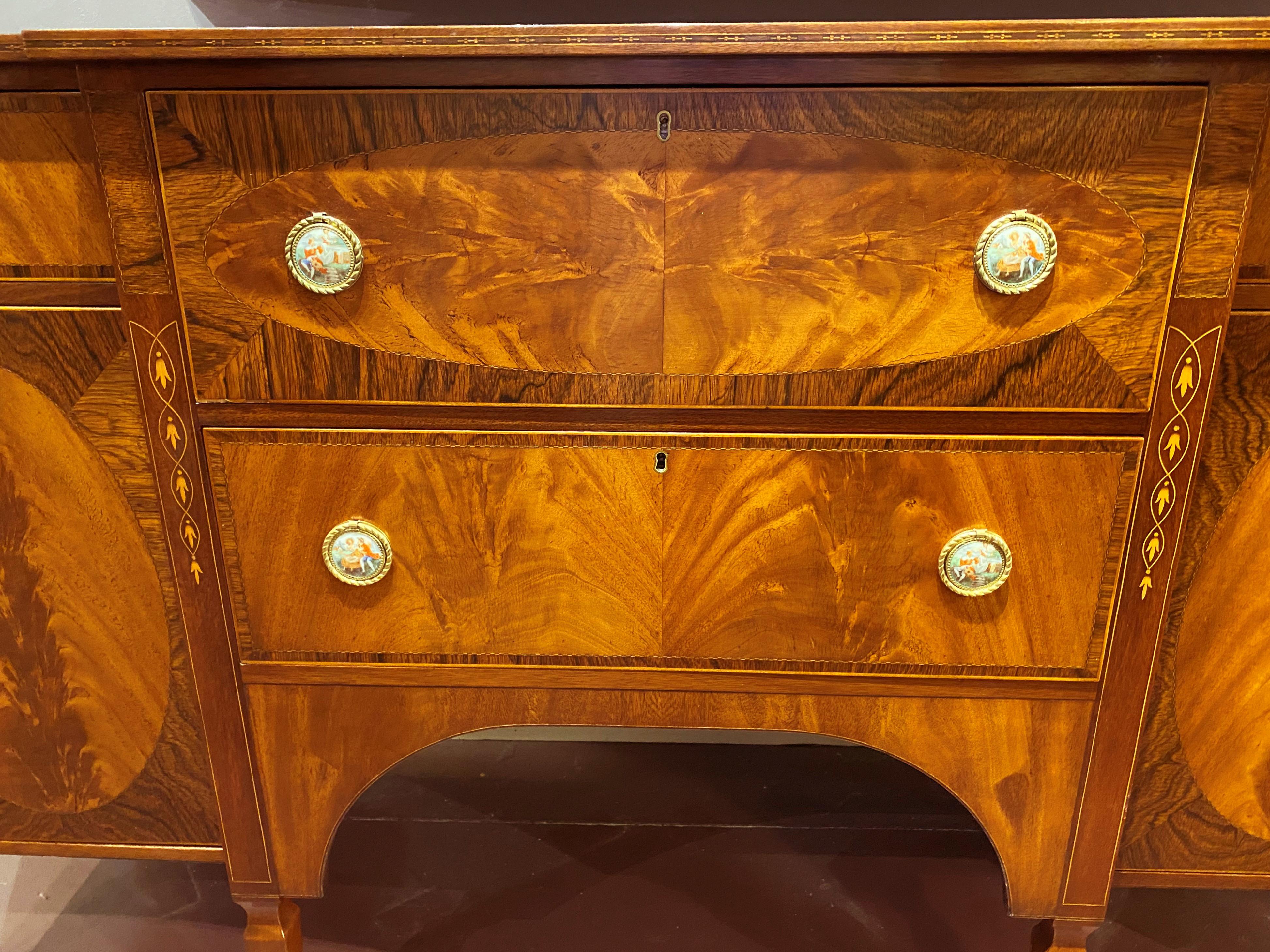 Mid-20th Century H. Sacks & Sons Marlboro Manor Mahogany Inlaid Sideboard with Two Silver Drawers