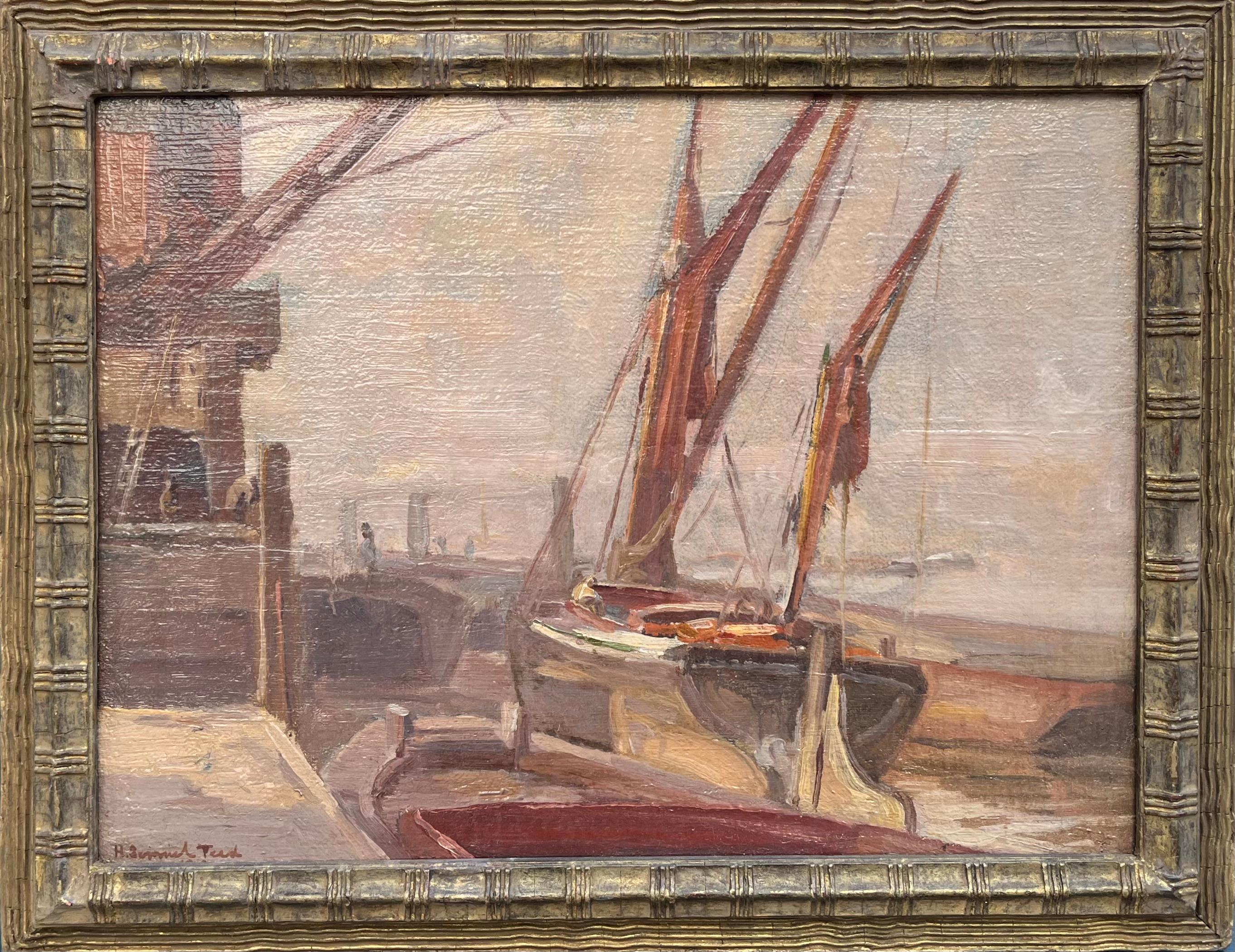 Thames Dockland, Öl-Landschaftsgemälde, 1912 London – Painting von H. Samuel Teed