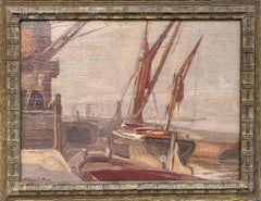 Thames Dockland, Oil Landscape Painting, 1912 London