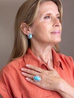 'H. Sena' 18 Karat White Gold Diamond & Turquoise Cocktail Earrings