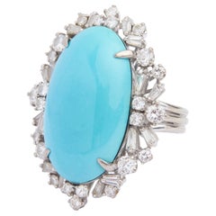 Vintage 'H. Sena' 18 Karat White Gold Diamond & Turquoise Cocktail Ring
