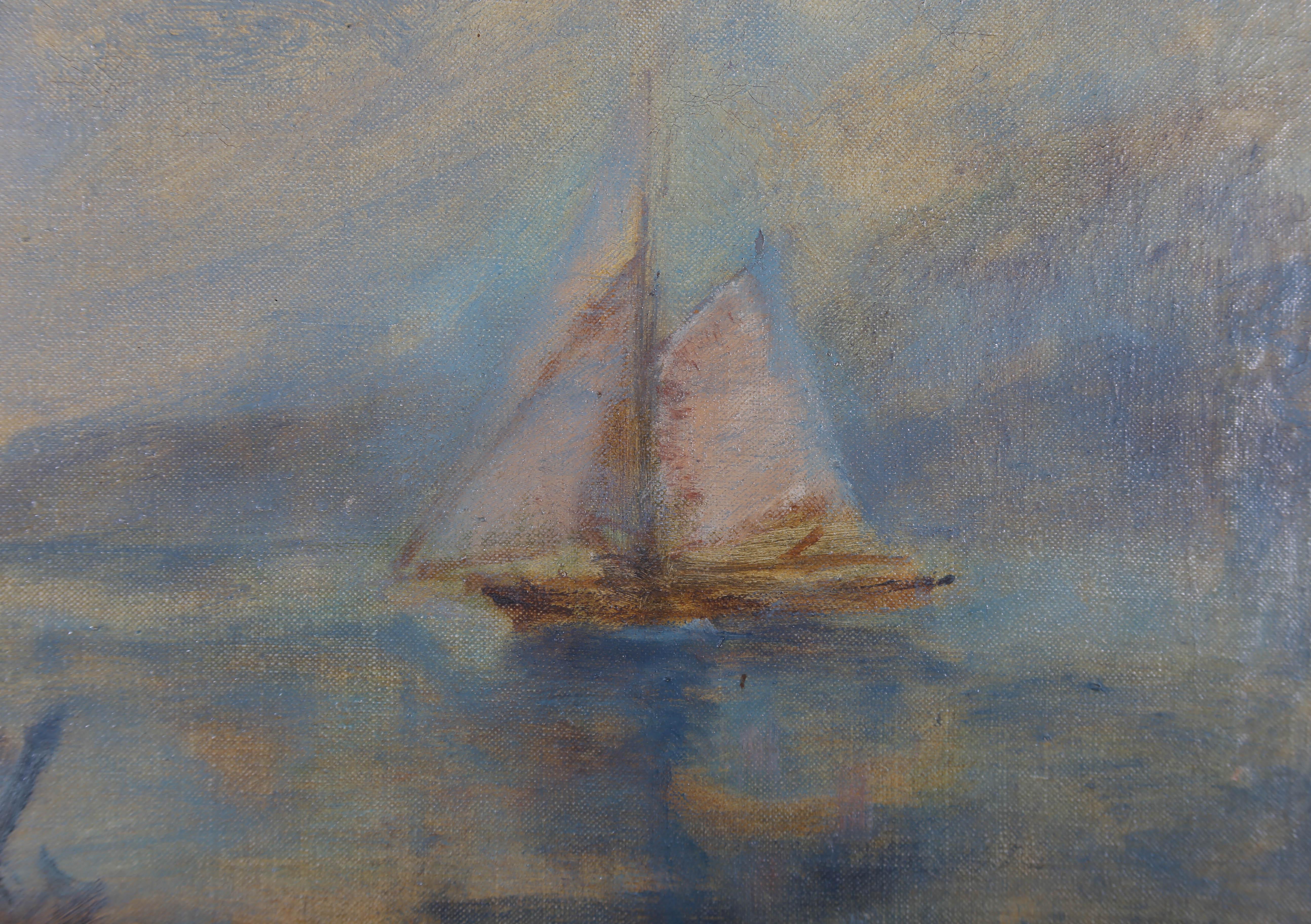 H. Sharp - Mid 20th Century Oil, Boat On Murky Waters For Sale 3