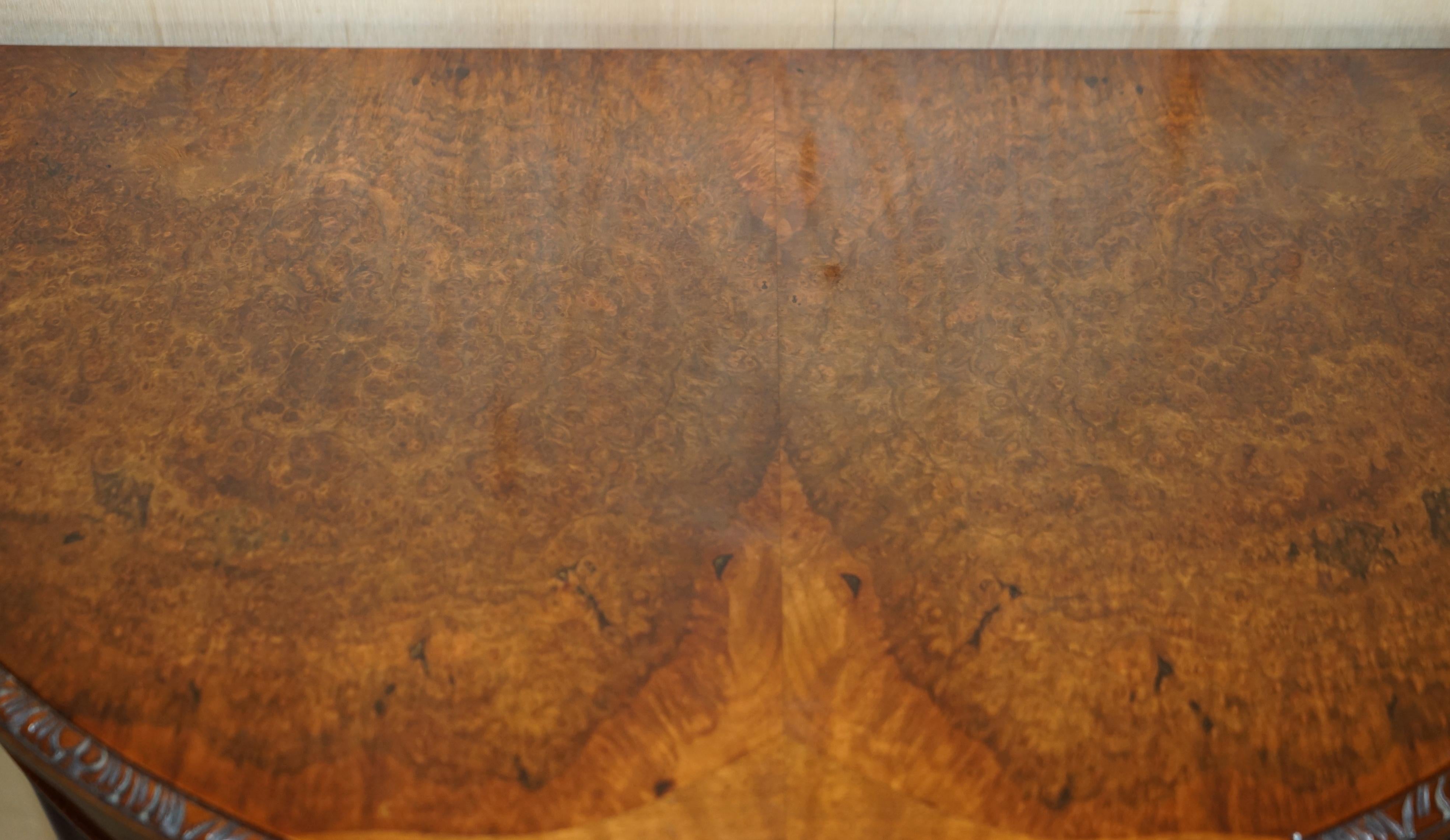 H Shaw London Antique Burr Walnut circa 1900 Demi Lune Table Claw & Ball Legs 5