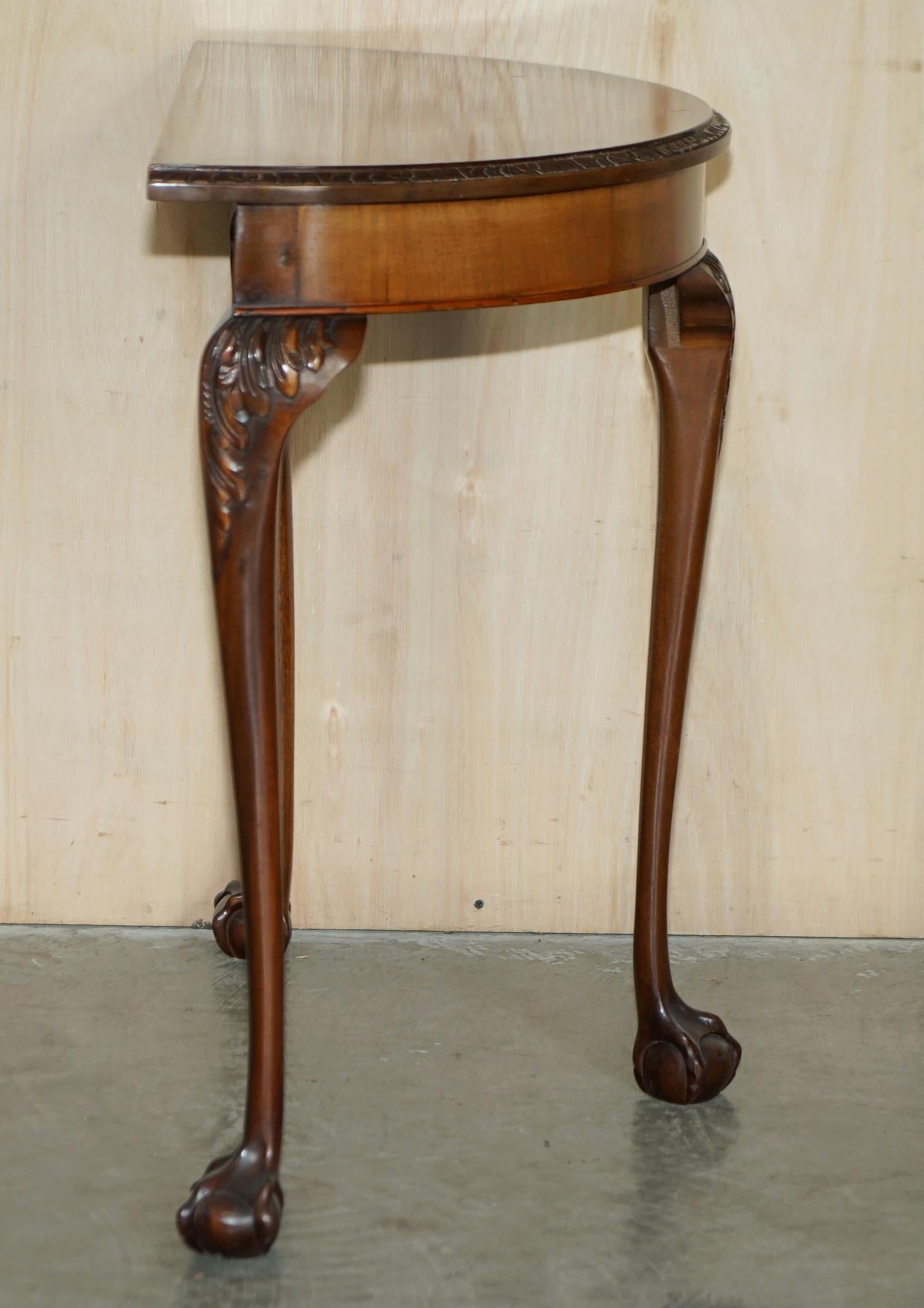 H Shaw London Antique Burr Walnut circa 1900 Demi Lune Table Claw & Ball Legs For Sale 7