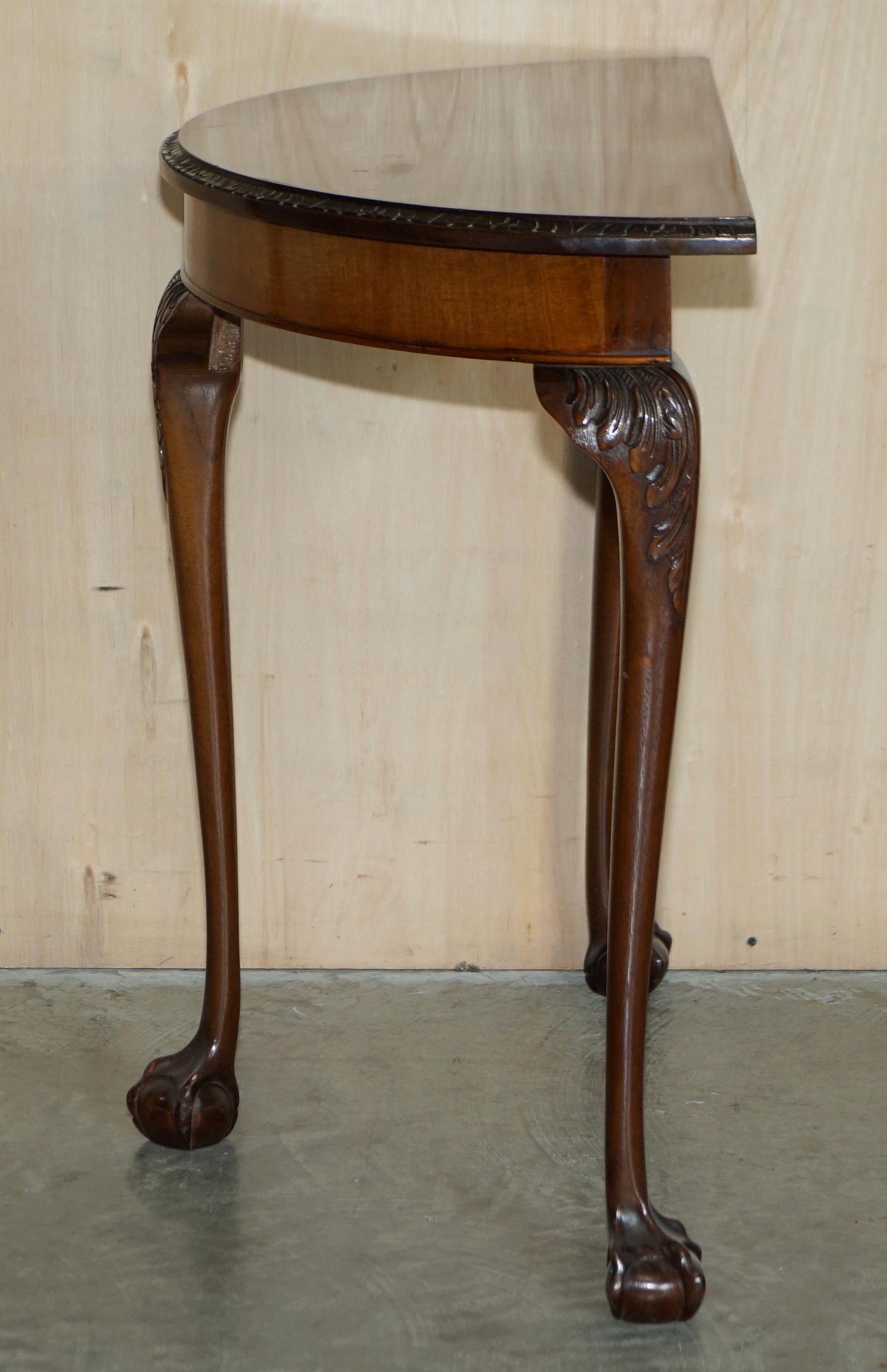H Shaw London Antique Burr Walnut circa 1900 Demi Lune Table Claw & Ball Legs For Sale 10