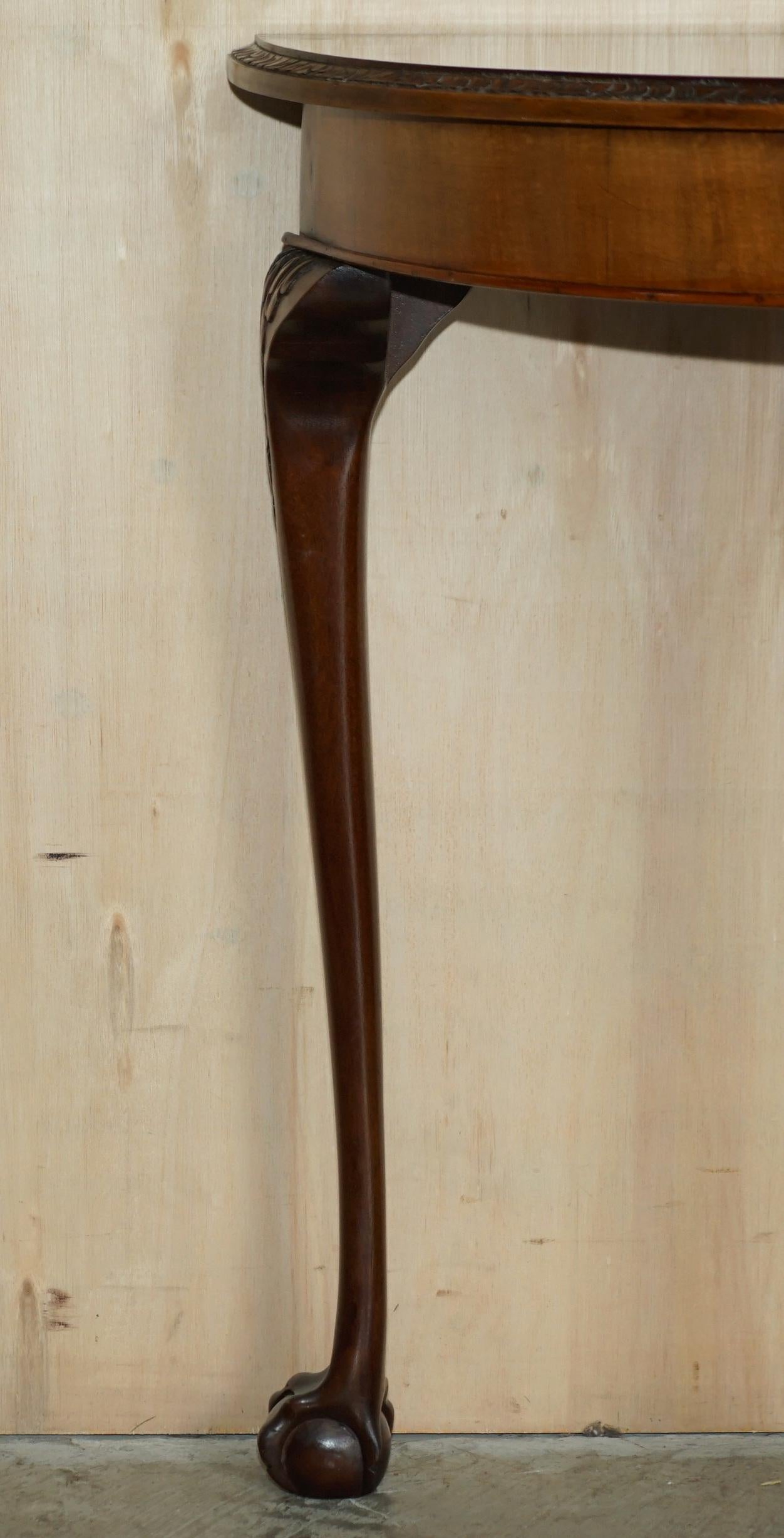 Hand-Crafted H Shaw London Antique Burr Walnut circa 1900 Demi Lune Table Claw & Ball Legs For Sale