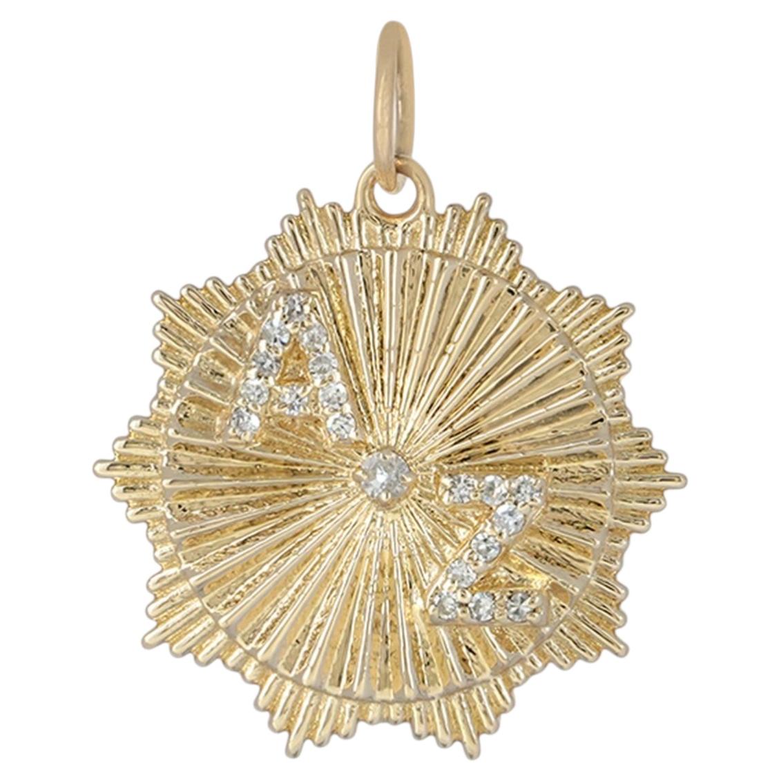 H/SI Diamond Custom Initials 14k Yellow Gold Vintage Inspired Pendant For Sale
