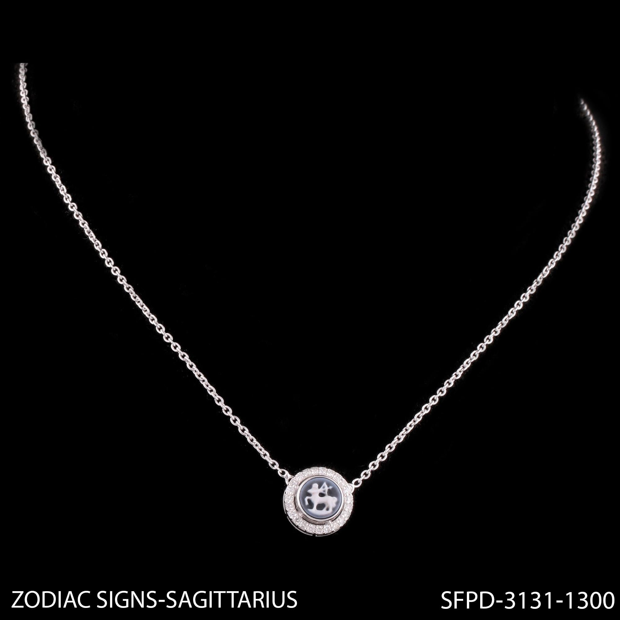 Modern H/SI Pave Diamond Sagittarius Zodiac Sign Pendant 14k White Gold Necklace 1.07ct For Sale